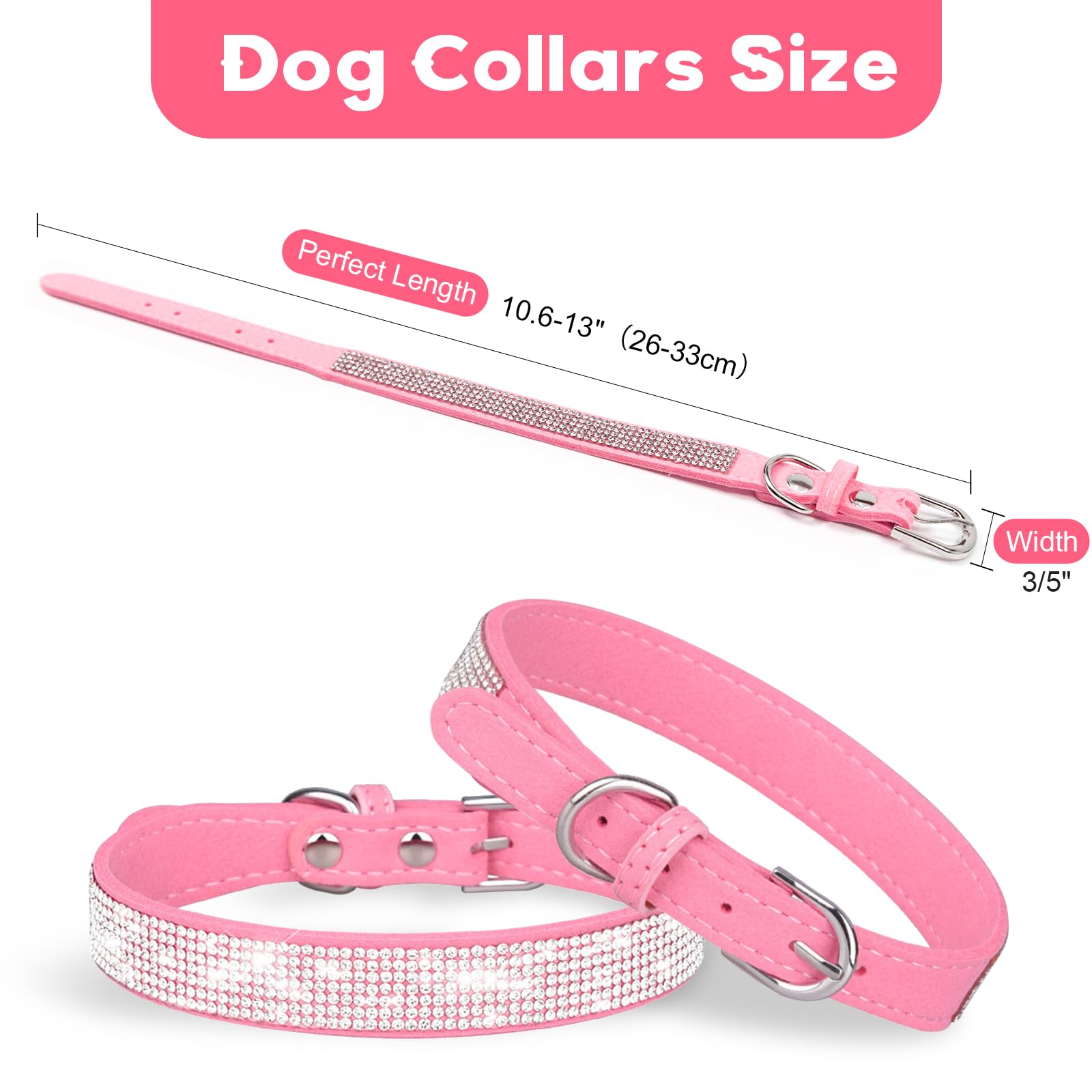 Jestrem Dog Collar, Bling Rhinestone Dog Collar, Adjustable Leather Bling Dog Collars For Small Medium Large Breed Girl Dogs Cat