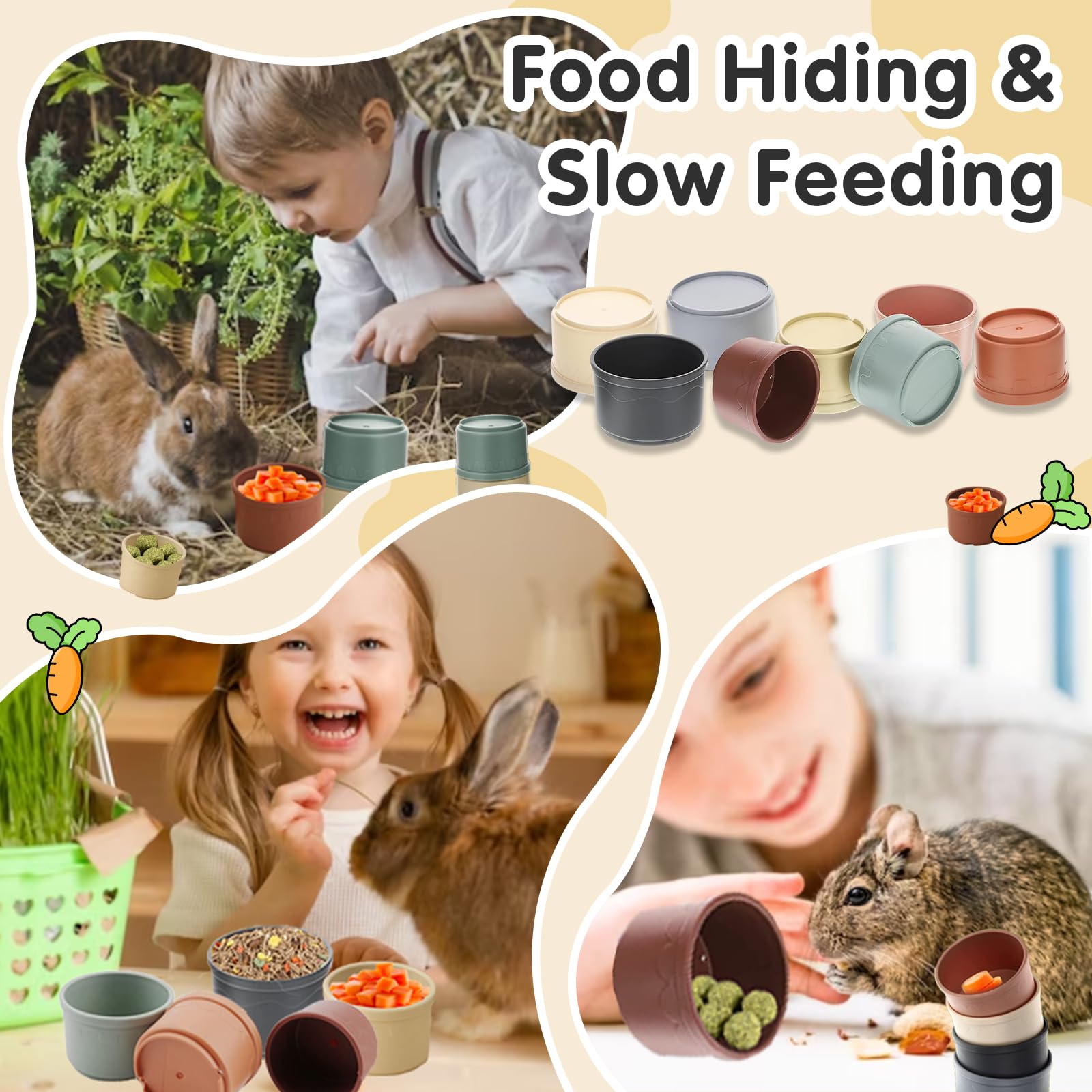 Iffitya 8 Pcs Stacking Cups for Rabbits, Colorful Bunny Toys for Rabbits and Small Animals, Nesting Rabbit Toys of Different Siz