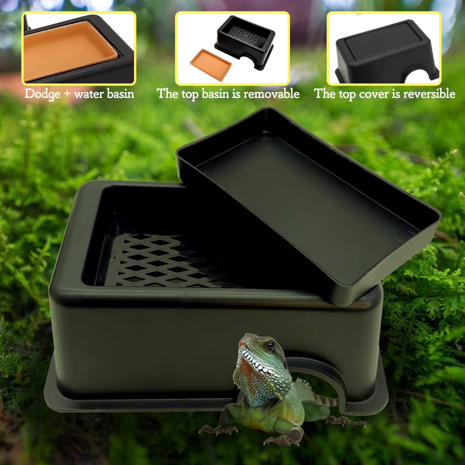 Tfwadmx 2Pcs Reptile Hide Box, Gecko Hideout And Cave With Water Supply For Lizards Snakes Leopard Gecko Spiders Frog