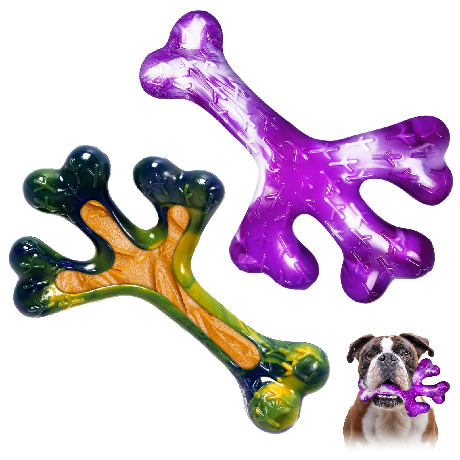Frienhund Dog Toys For Aggressive Chewers, 2 Pack Tough Dogs Chew Toys Aggressive Chewers Beef Bacon Flavor, Indestructible Dog 