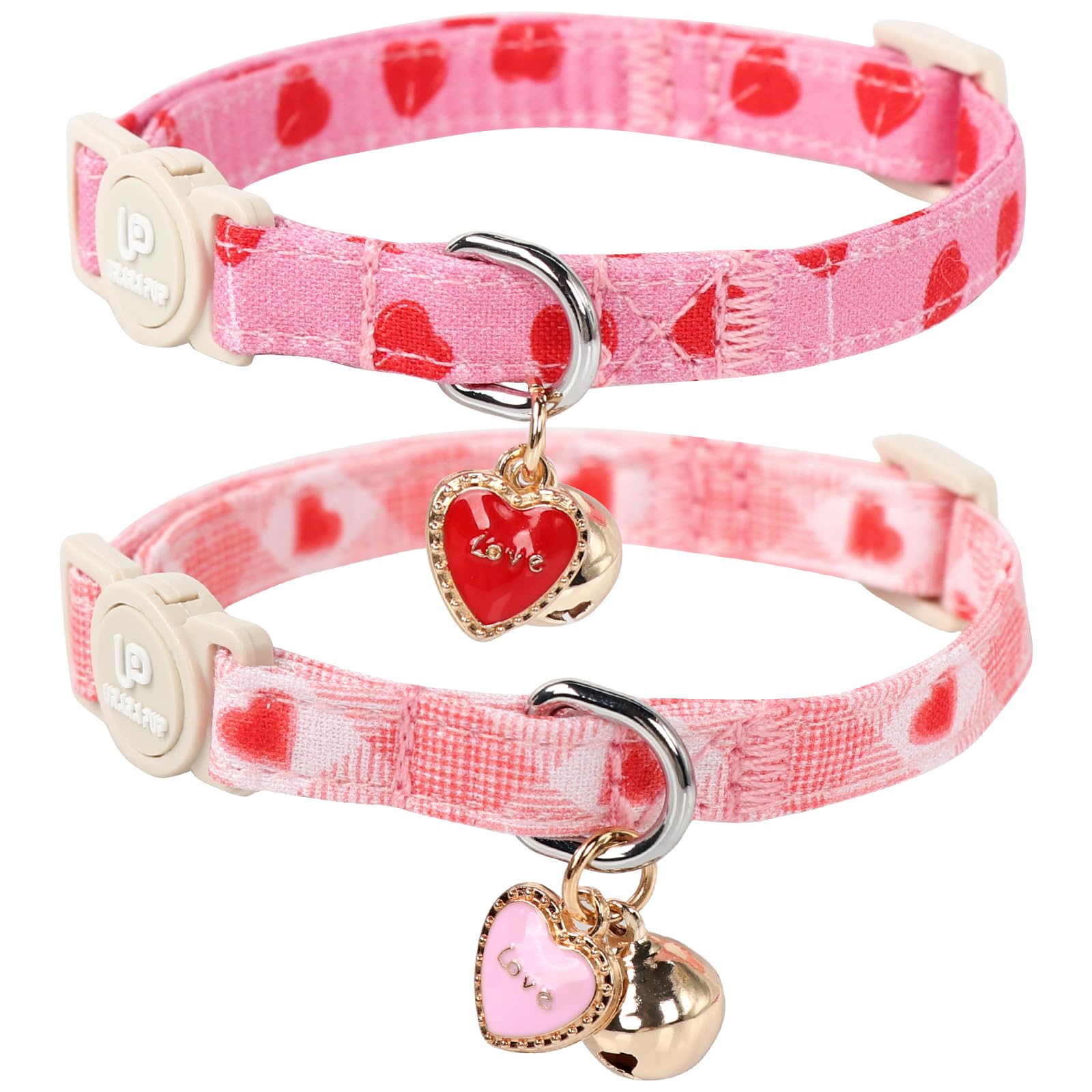 Up Urara Pup Cat Collar, 2 Pack Cat Collars-Cute Breakaway Cat Collar With Bell & Pendant, Valentine'S Day Kitten Collars Pink H