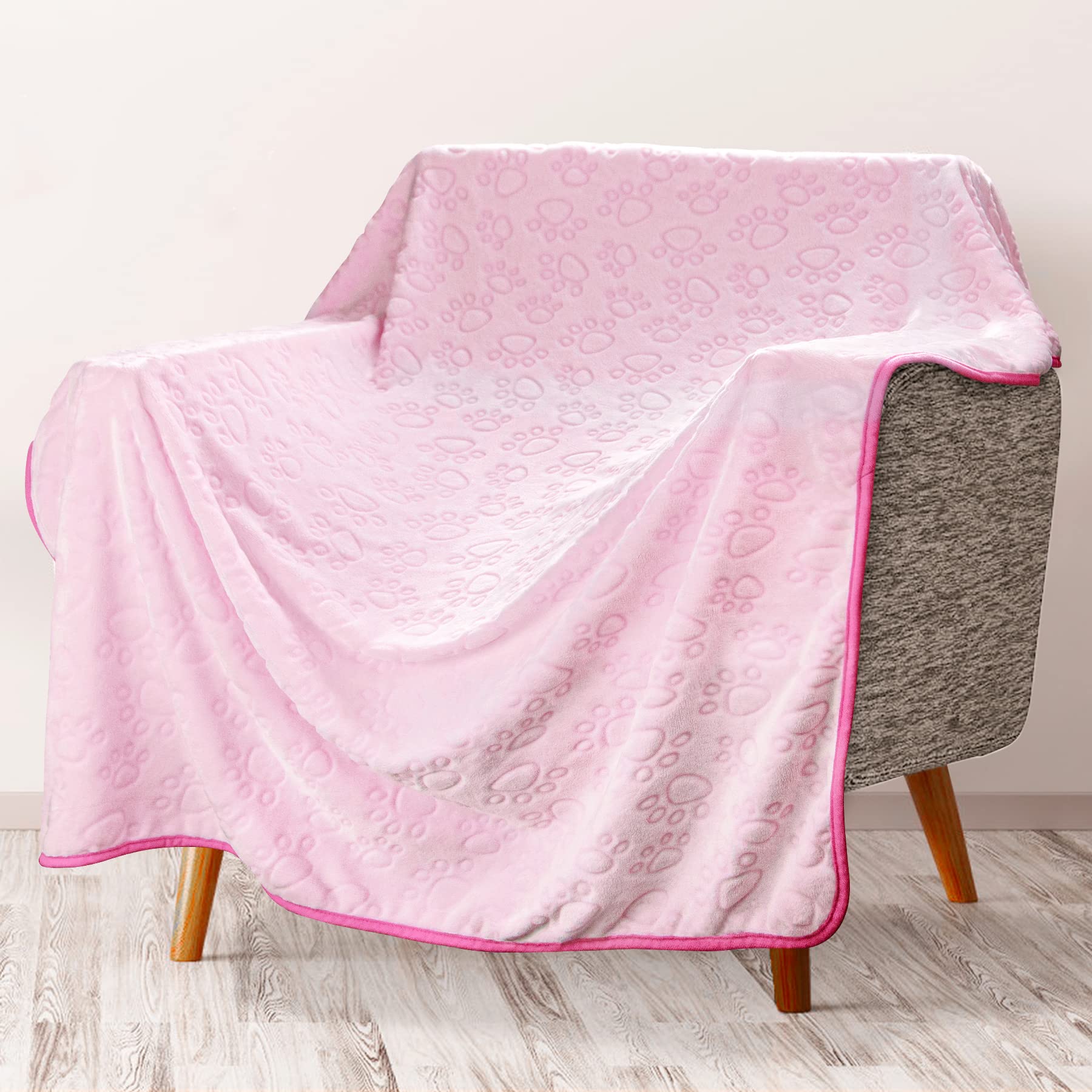 Stuffed Premium Soft Cat Blanket, With Flannel Pink Cute Paw Print, 43 * 66 Inches
