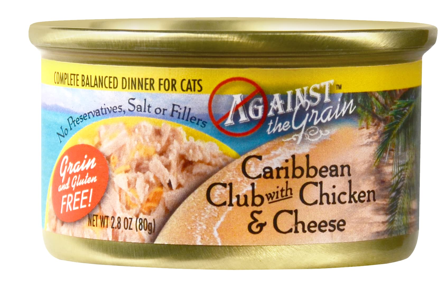 Against The Grain Caribbean Club Chicken Cheese Dinner for Cats - 24, 2.8 oz Cans