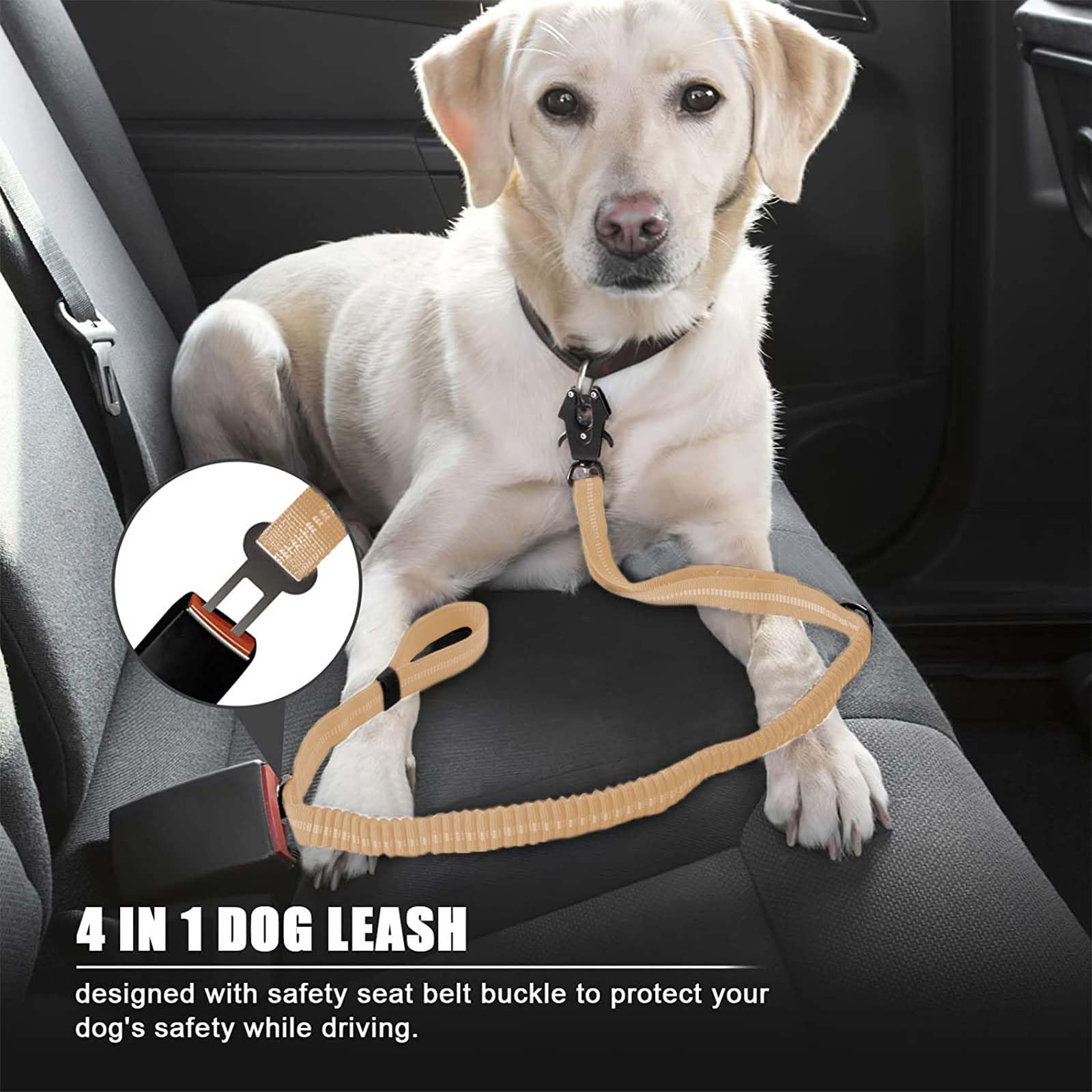 AIRUIDOG Heavy Duty Tactical Bungee Leash, 4-6FT Shock Absorbing Leash with 2 Padded Handles, Metal Carabiner Clip, Car Seatbelt
