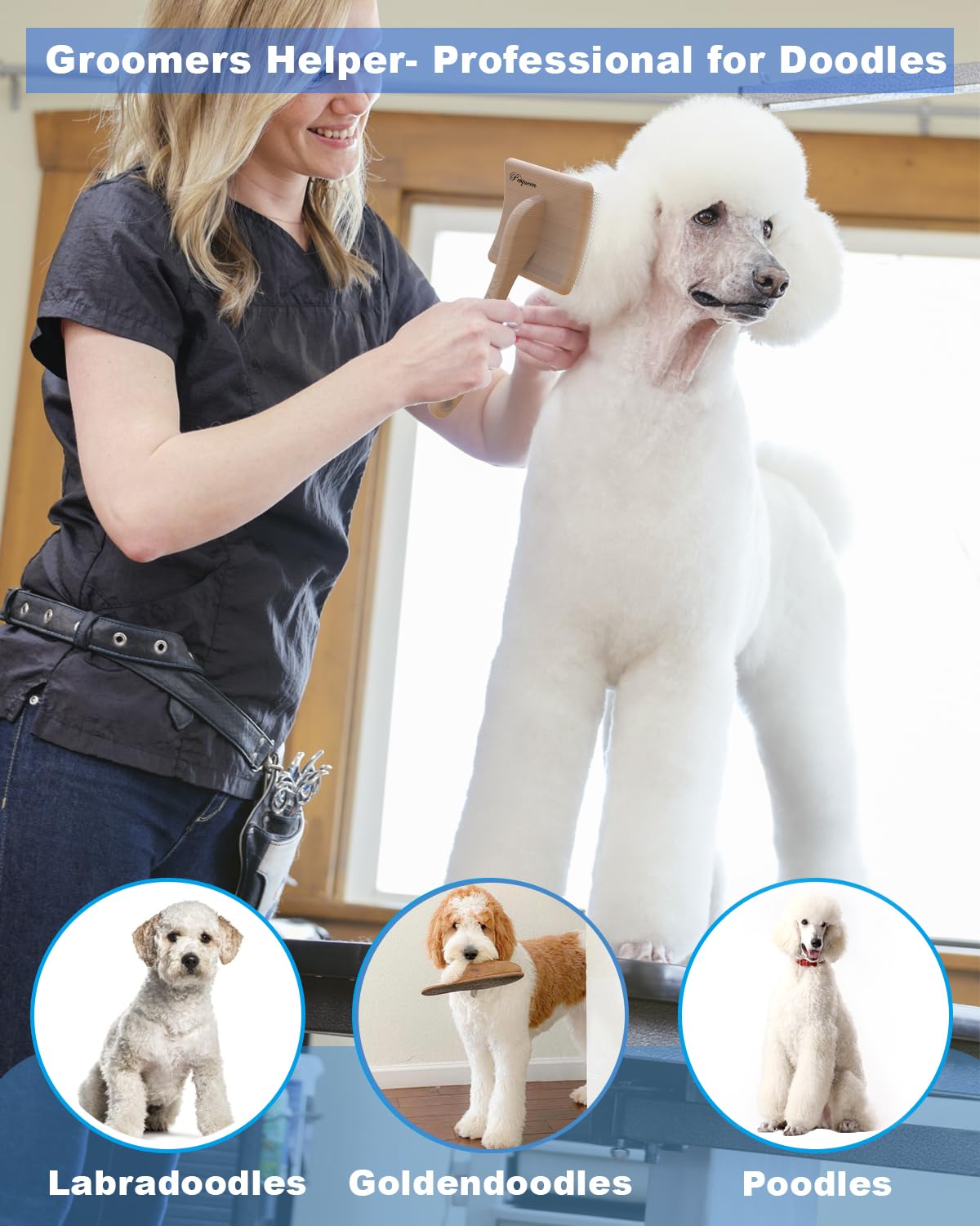 Petqueen Dog Slicker Brush, Large Dog Brush, Professional Doodles Brush, for Poodles, Goldendoodles and Labradoodles, Easy to Re