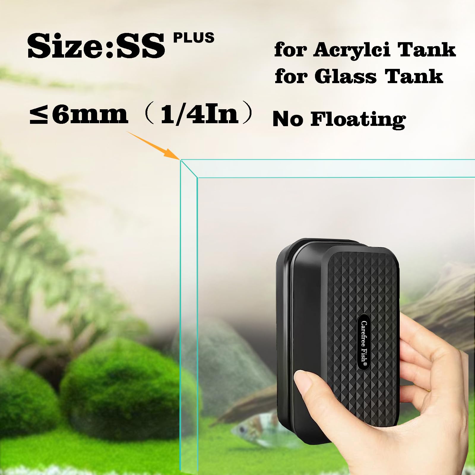 Carefree Fish Aquarium Small Magnetic Cleaner Plus for Acrylic and Glass Fish Tank Magnet Brush Algae Scrapers (Magnetic Reinfor