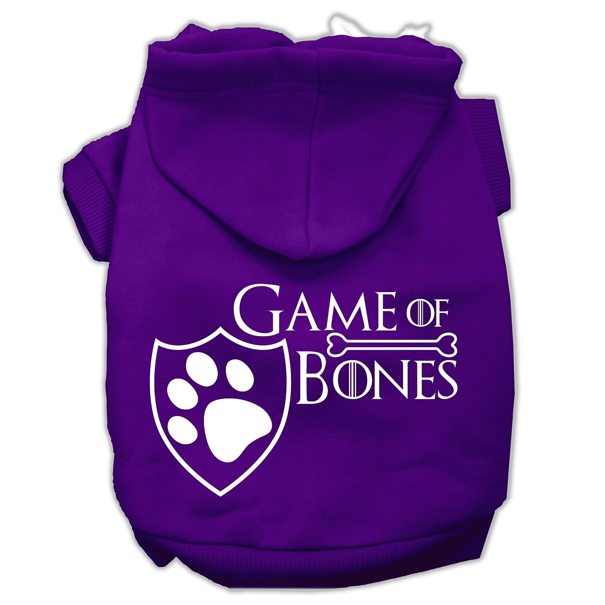 Pet Dog & Cat Hoodie Screen Printed, 'Game Of Bones' Purple Lg (10-14 Lbs.)