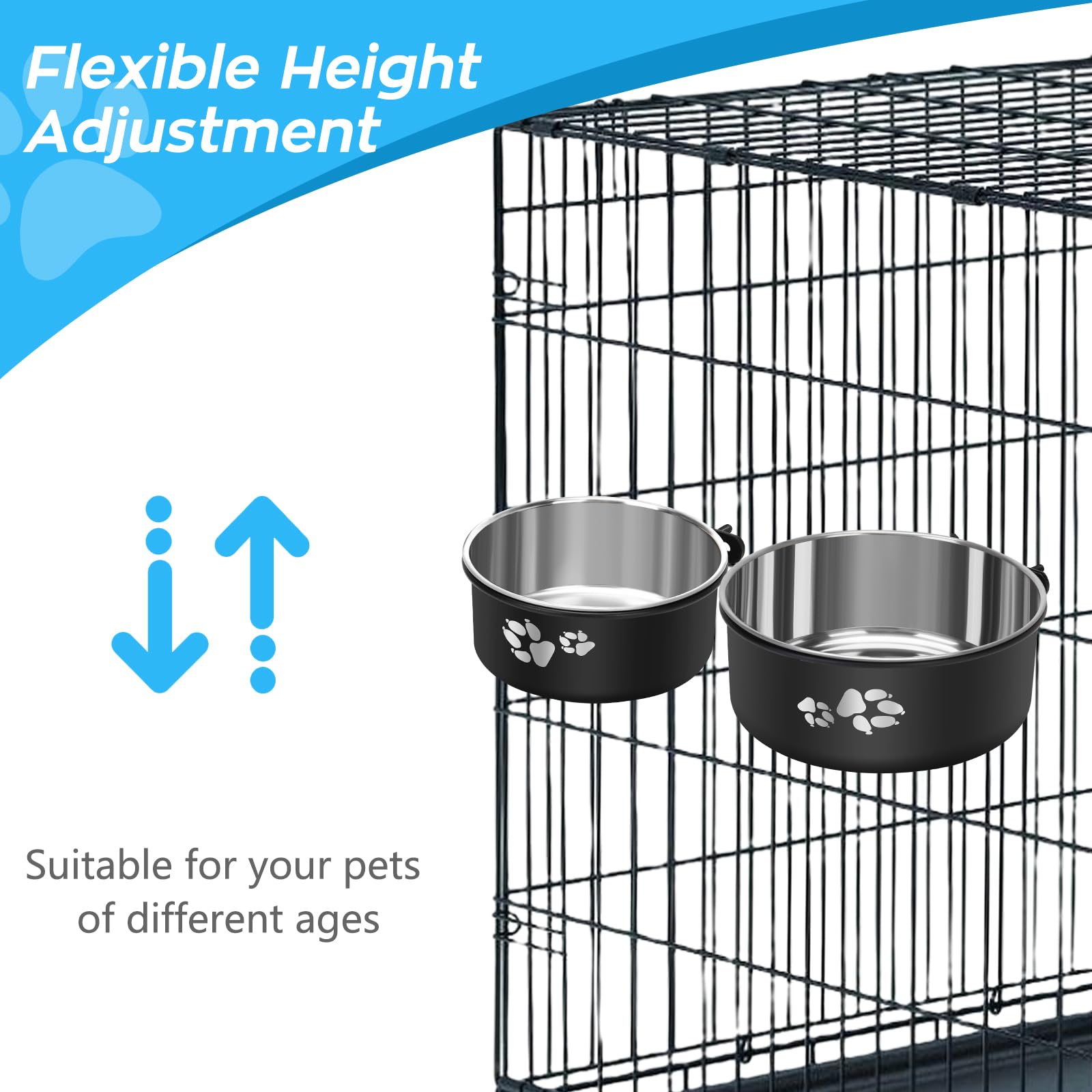Offkitsly Kennel Water Bowl Hanging, Stainless Steel Dog Crate Water Bowl No Spill, 2 Pack Hanging Dog Bowls For Kennel Cage Cra