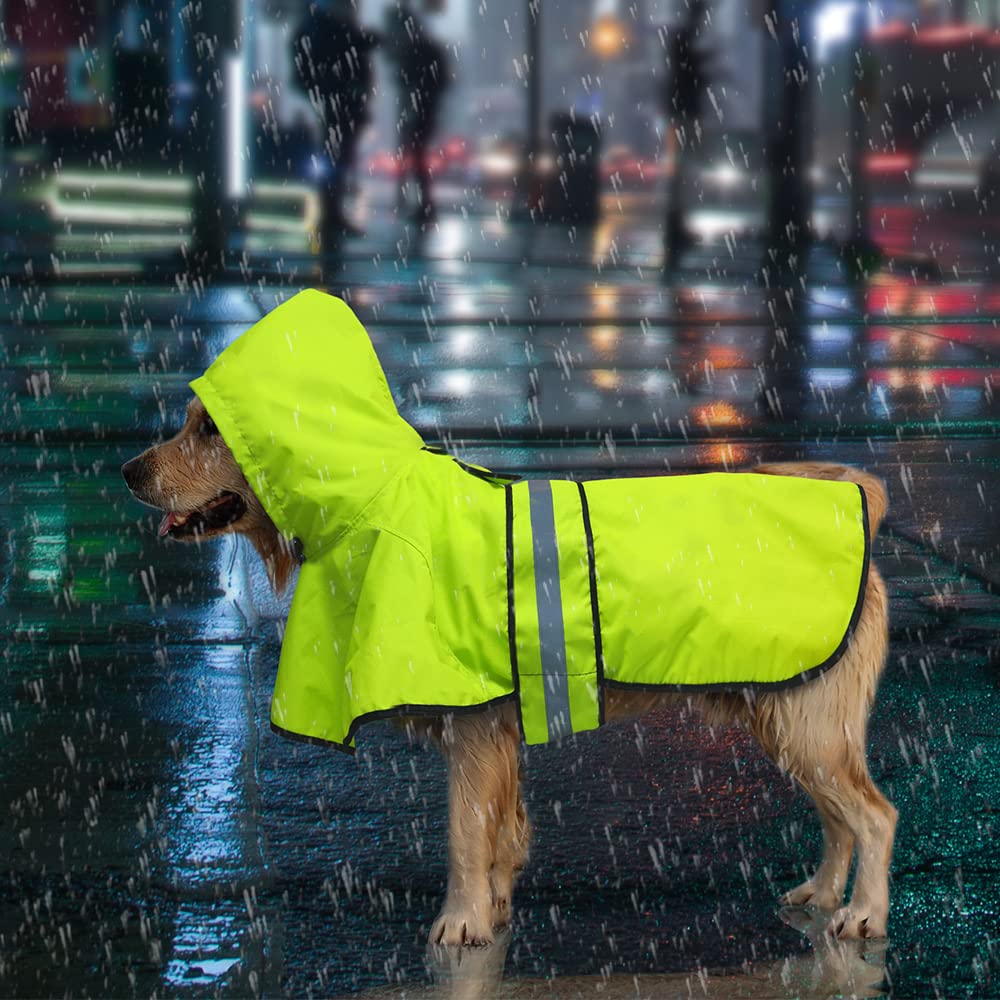 Candofly Reflective Dog Raincoat - Waterproof Dog Rain Jacket With Leash Hole, Hooded Doggie Ponch Rain Coat For Dogs (Green, Xx