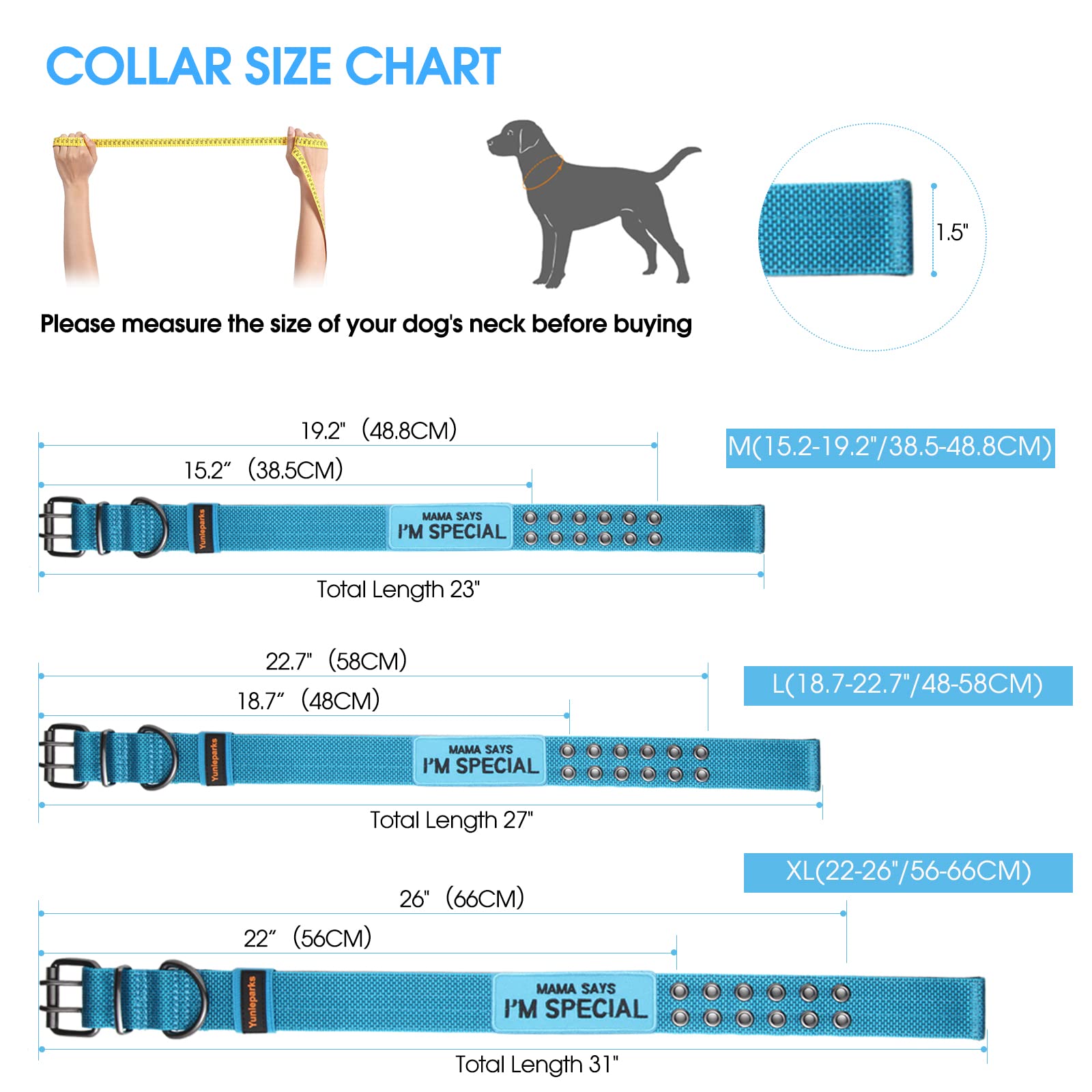 Yunleparks Tactical Collar For Medium Large Dogs, Heavy Duty Metal Buckle, Soft Neoprene Padded, Nylon Wide(X-Large, Blue)