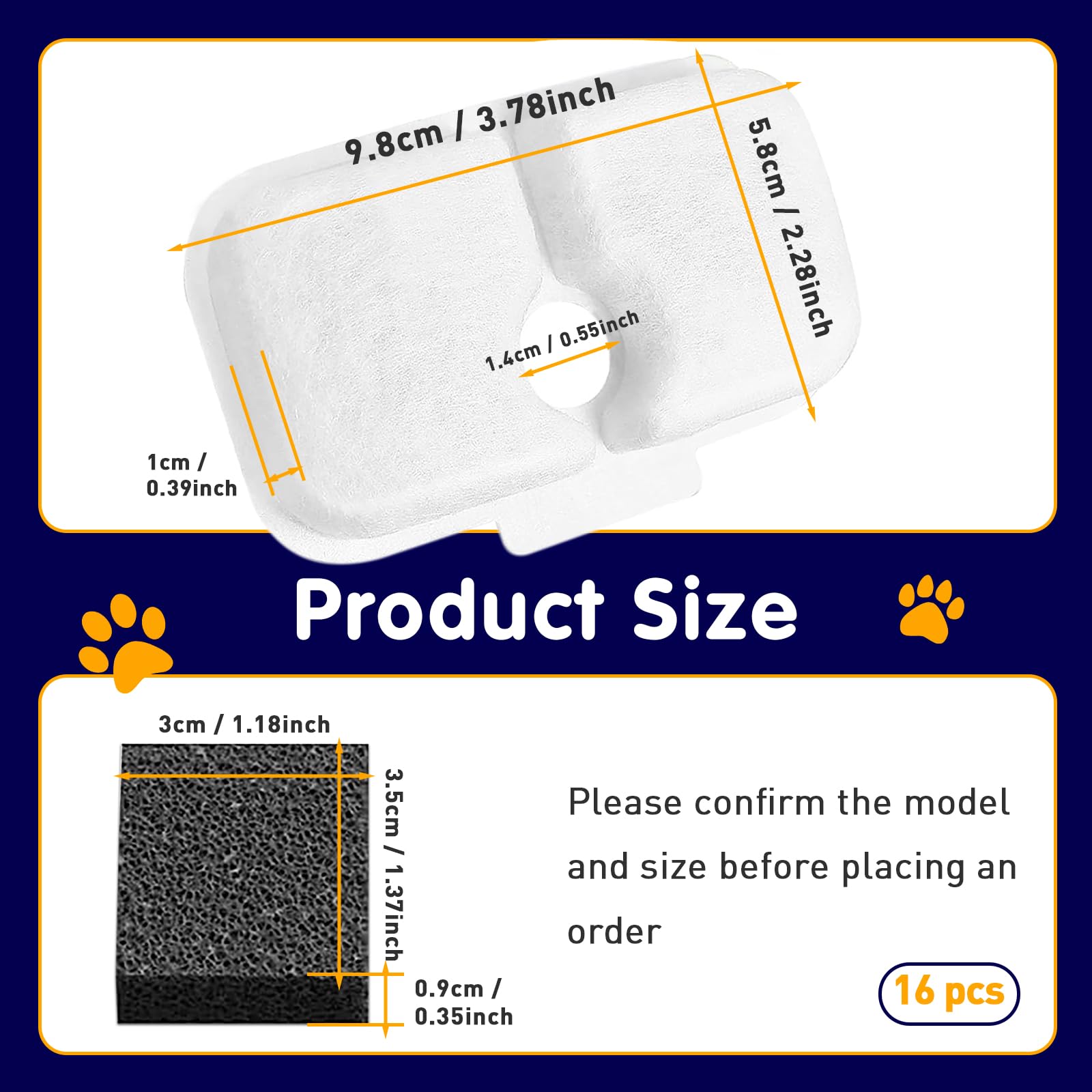 16-Pack Cat Water Fountain Filter Replacement For Petlibro - Pre-Filter Sponges Compatible With Plwf105, Plwf115, Plwf005-8 Mont