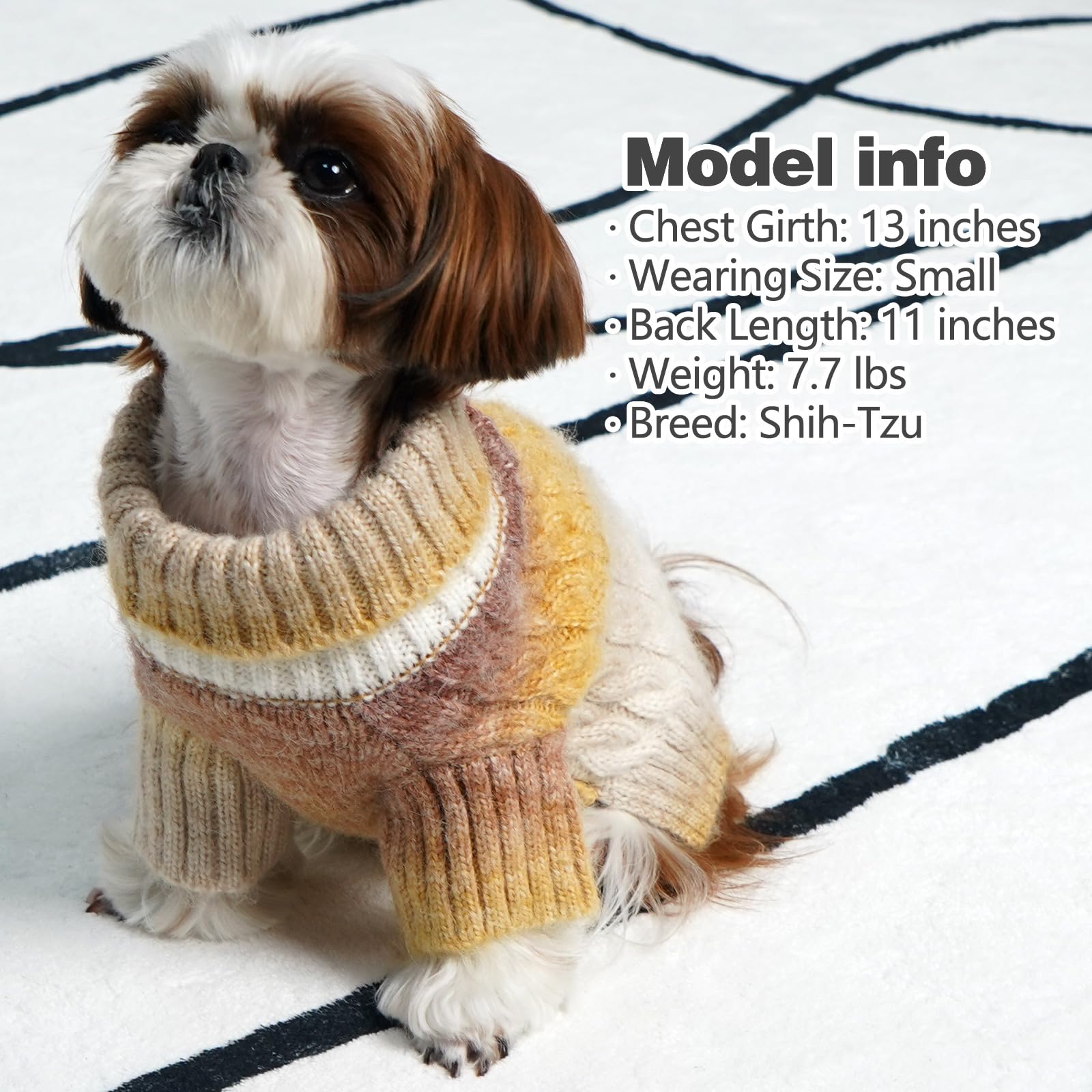 Kyeese Dog Sweater For Small Dogs Thick Cable Knit Dog Turtleneck Knitwear Warm With Sleeves Puppy Sweater Fuzzy, Brown, Small