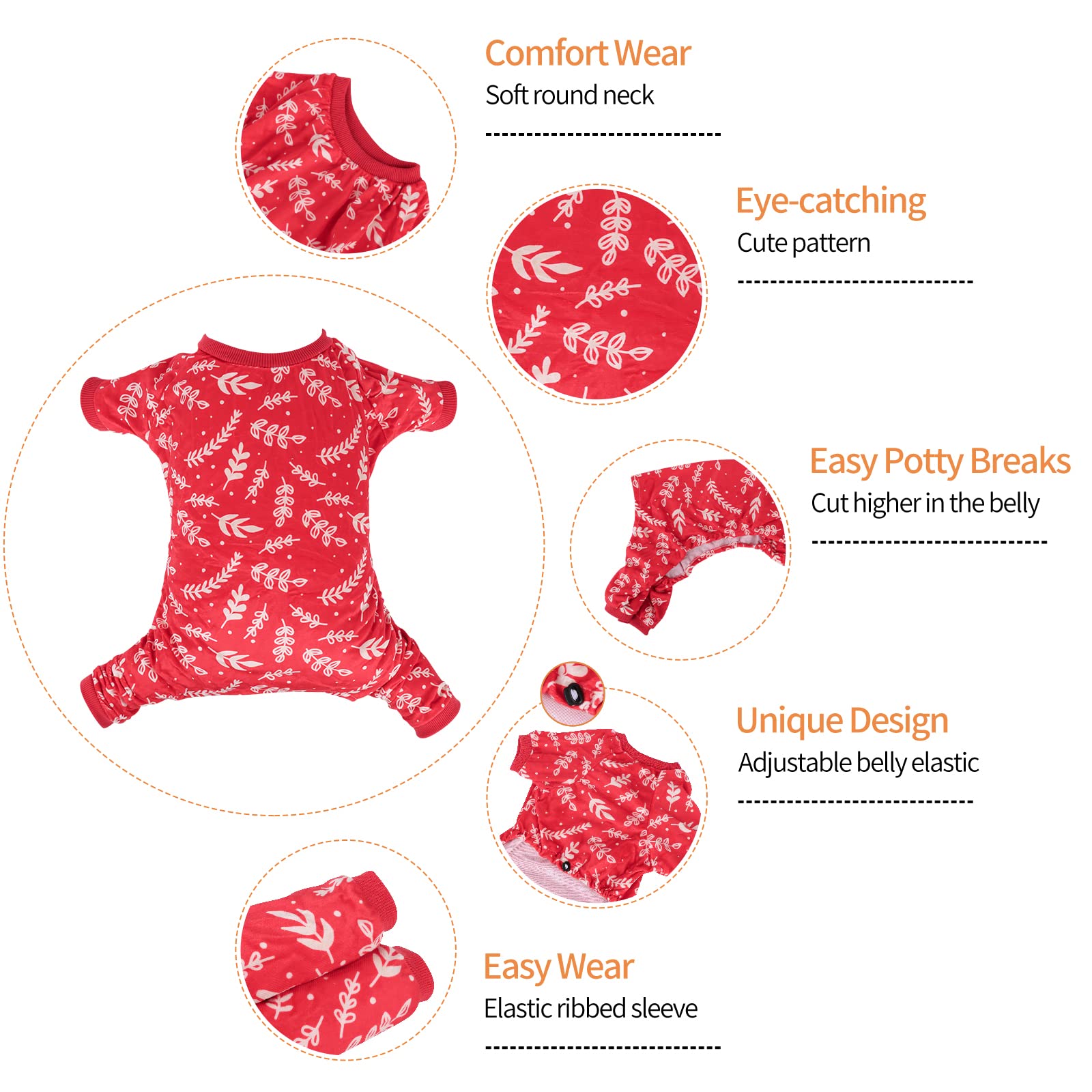 Cutebone Soft & Stretchy Christmas Dog Pajamas - Cozy Pet Jammies Breathable Jumpsuit For Small Dogs - All-Season Comfy Outfit E