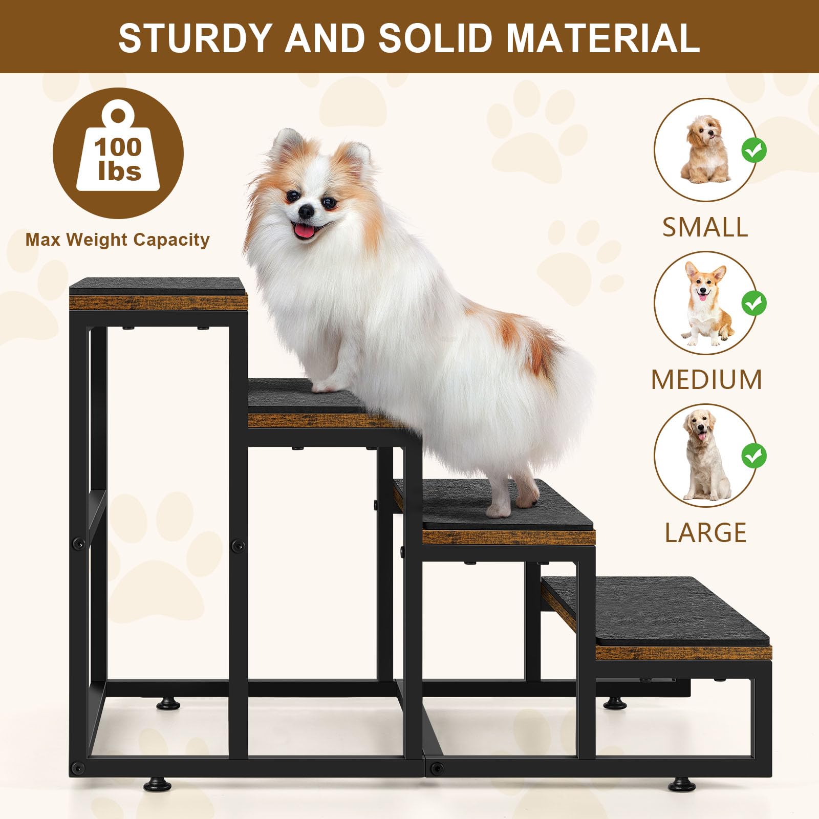 Dog Stairs For High Beds 4 Steps Dog Stairs For Small Medium Dogs Pet Stairs/Steps For Puppy, Cats, And Dogs, Easy To Walk On Do