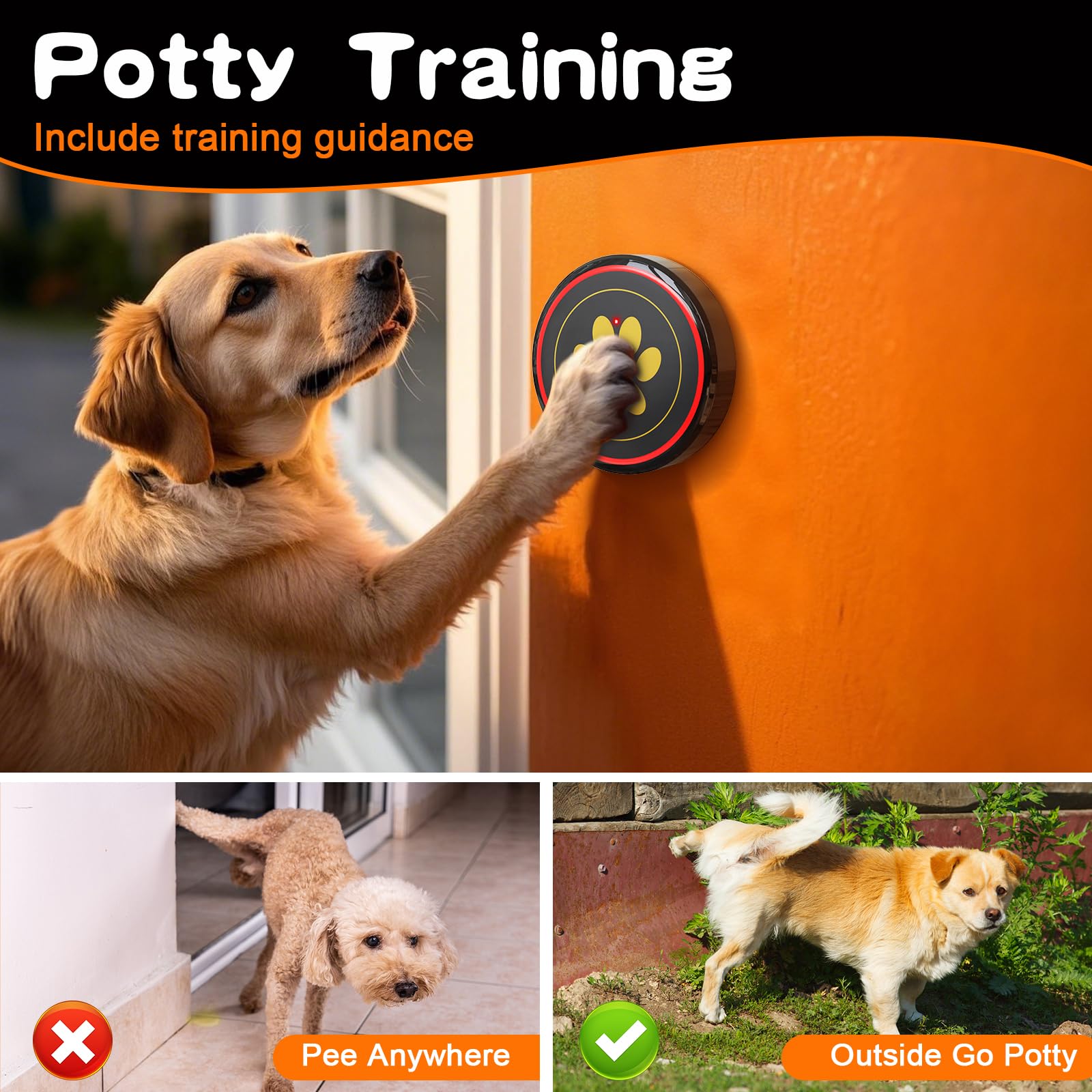 Chunhee Smart Dog Door Bell Wireless Puppy Doorbell For Potty Training, Dog Bells To Go Outside, Doggie Bell For Dogs To Ring To