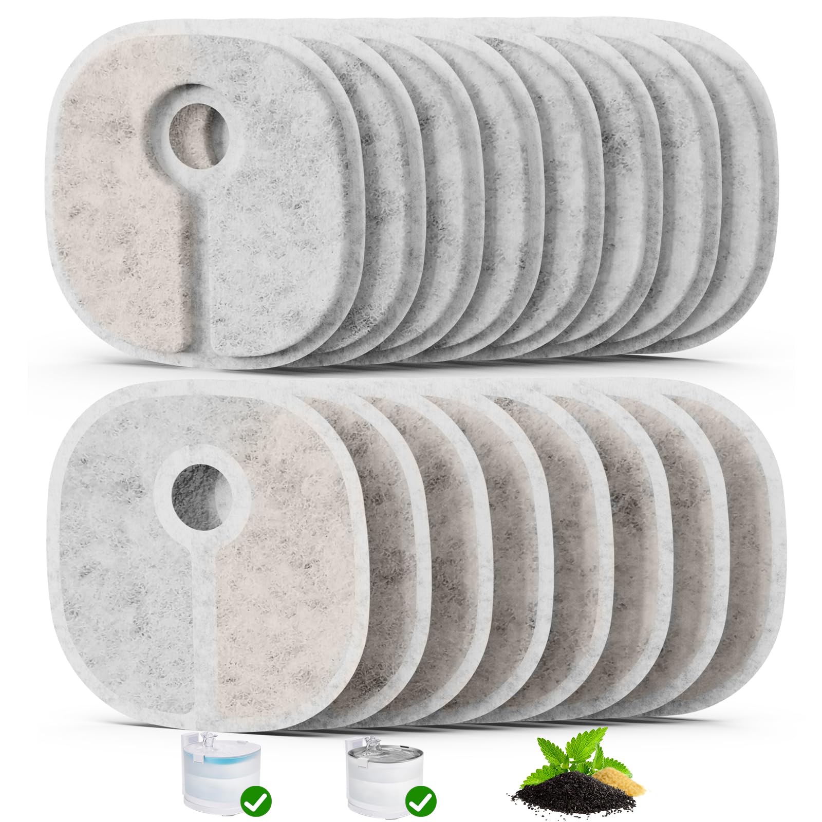 16 Pack Cat Water Fountain Filter Compatible With E1/E1+ Cat Fountain (2L/67Oz), Triple Filtration System Pet Fountain Filter Re