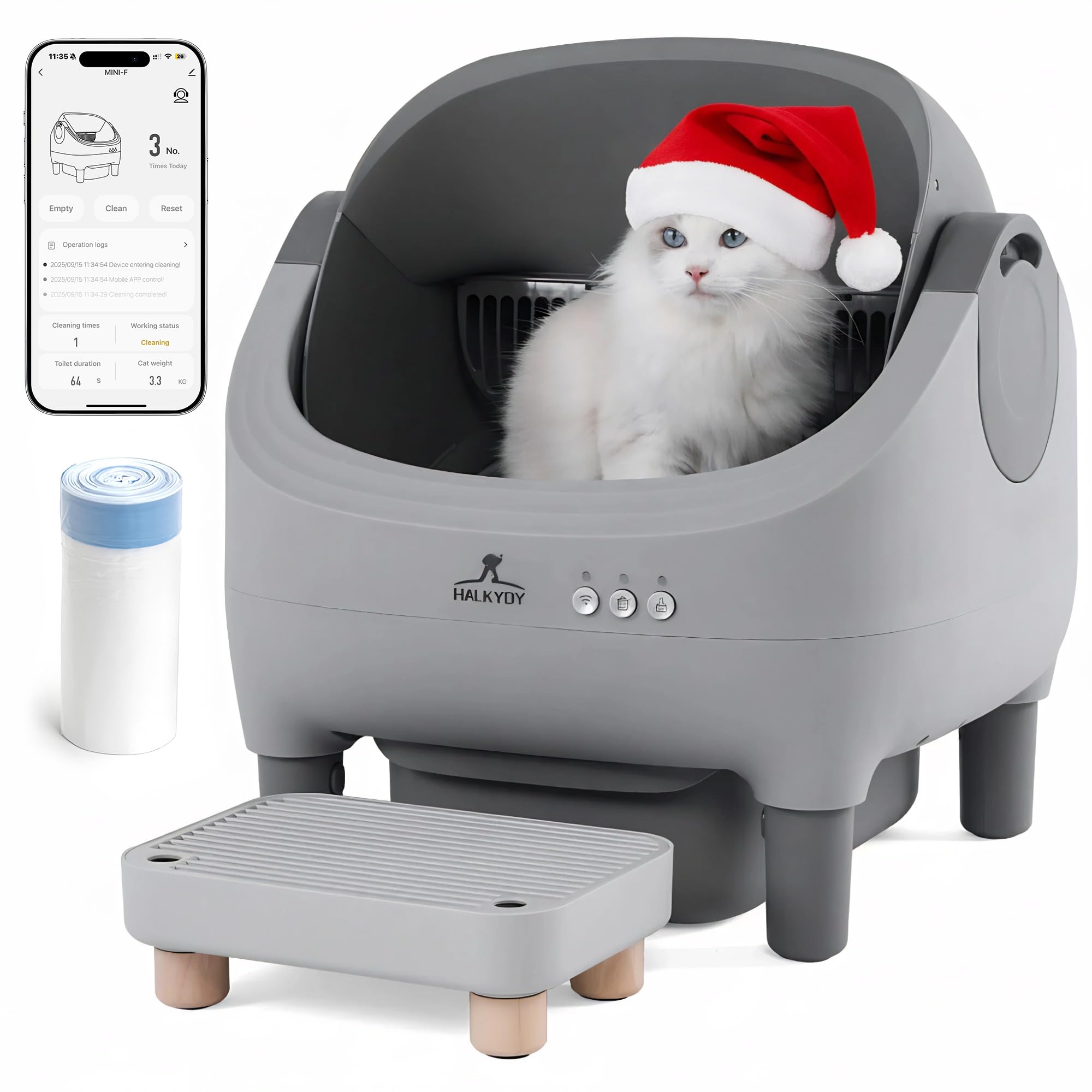 Upgraded Automatic Litter Box Self Cleaning, with Raised Step, Open Top Large Capacity for Multiple Cats, Odor Control & Safety 