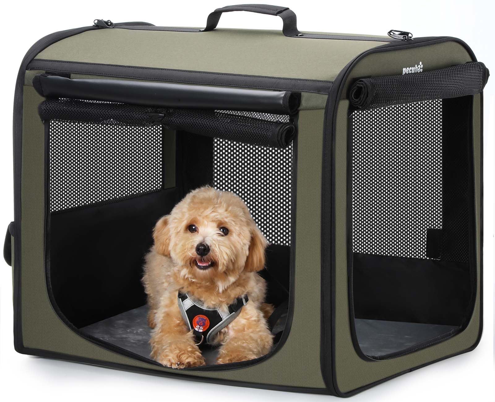 Dog Car Carrier Light Weight, Dog Carrier For Car, Portable Dog Car Crate With Breathable Windows, Foldable Pet Carrier For Both