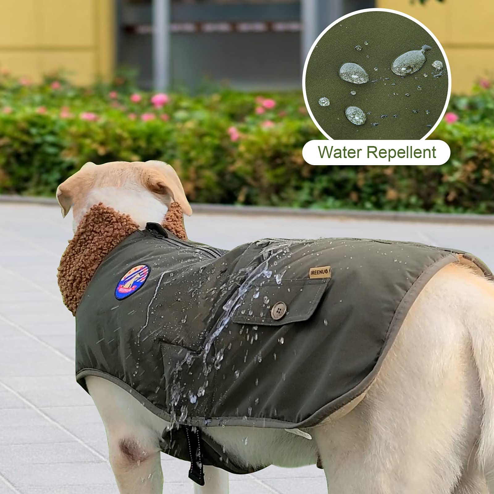 Ireenuo Dog Coat, Waterproof Dog Jacket For Medium Large Dogs, Cozy Lining Coat Dog Outdoor Clothes With Furry Collar Warm Dog Bomber Jacket (Green, 3Xl)
