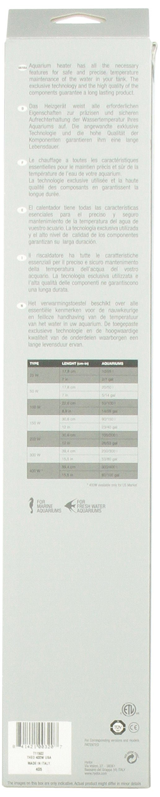 Hydor Theo Shatterproof Aquarium Heater, 400-Watt & Ideal For 80 To 105 Gallon Fish Tanks, 15.5 Inches Long