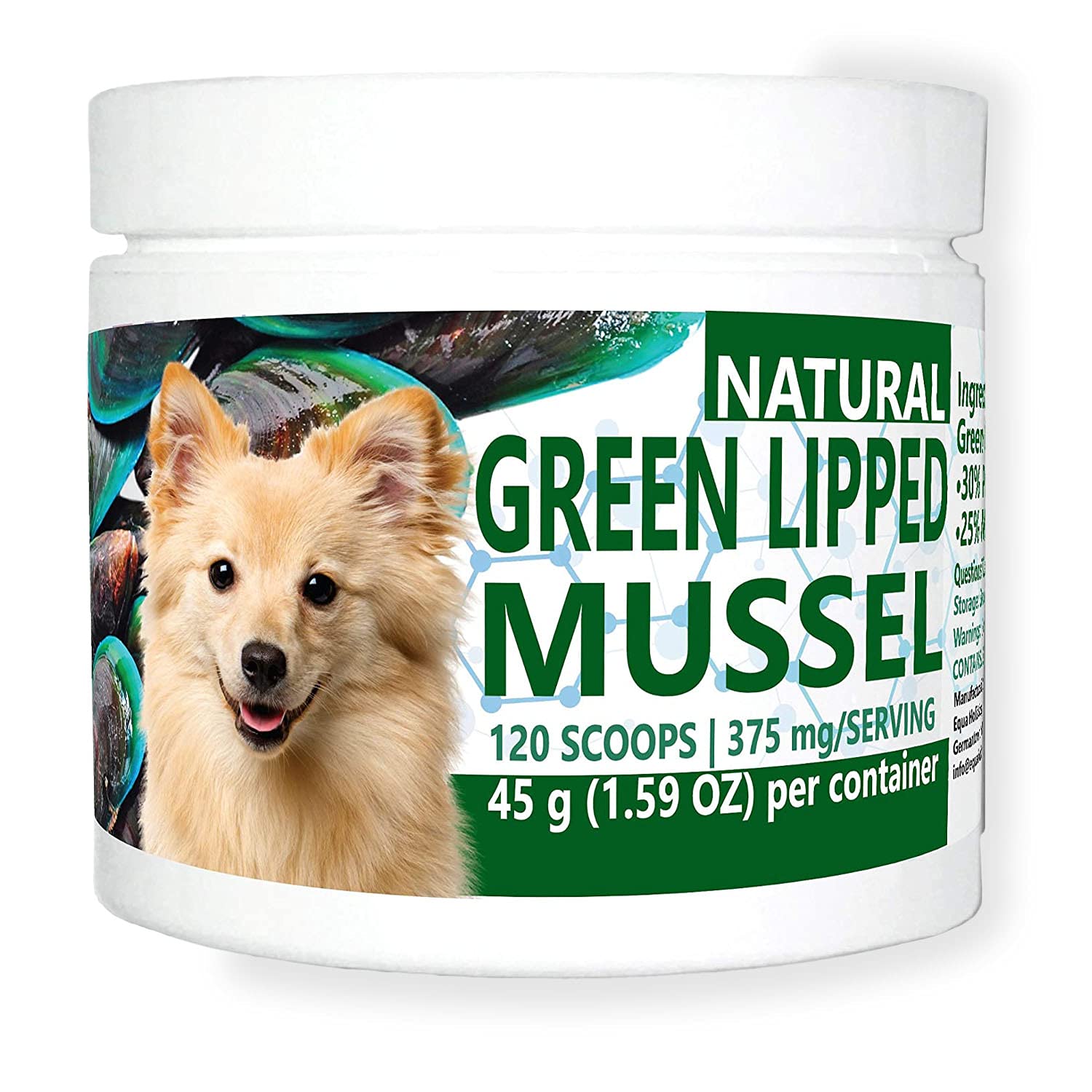 Equa Holistics Green Lipped Mussel Powder for Dogs, All-Natural Hip & Joint Support Dietary Supplement Formula for Dogs (120 Ser
