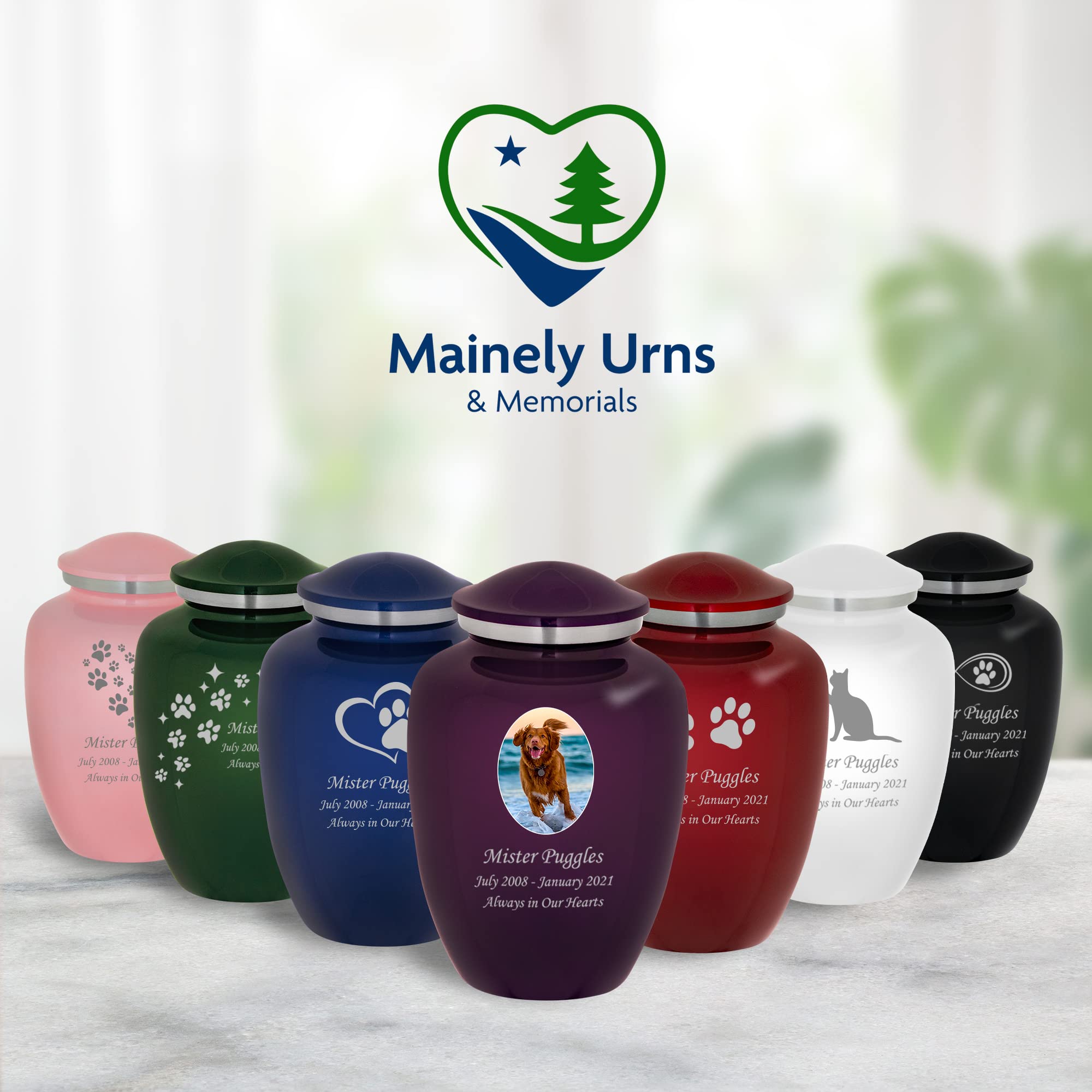 Mainely Urns Homage Large Custom Photo Pet Cremation Urn For Pet Ashes - Vase Style Pet Urn - 200 Cubic Inch Capacity -Personali