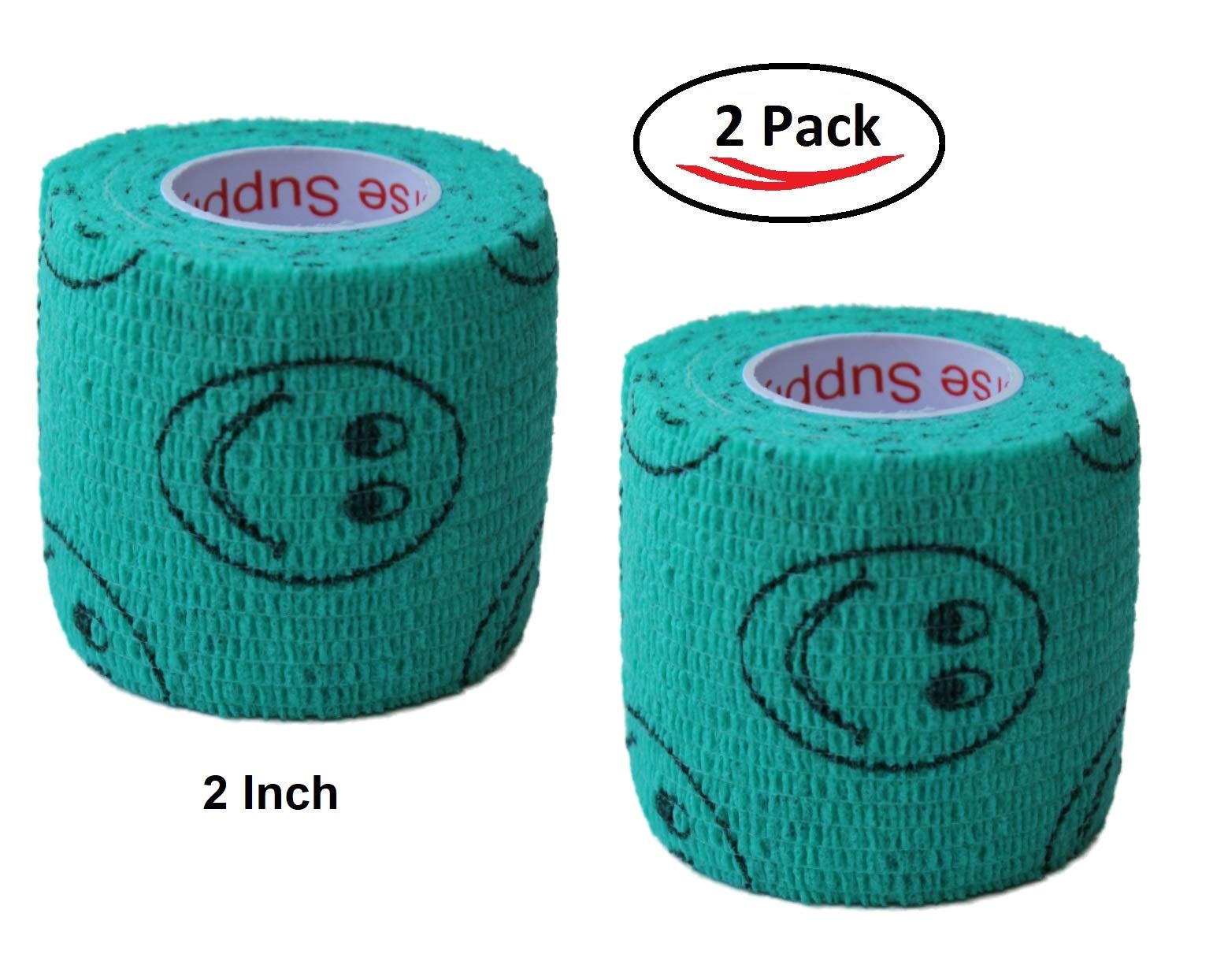 Vet Wrap Wrap Tape (Teal with Smiles) (2 Pack) (4 Inch x 15 feet) Self Adhesive Adherent Adhering Cohesive Flex Self Stick Banda