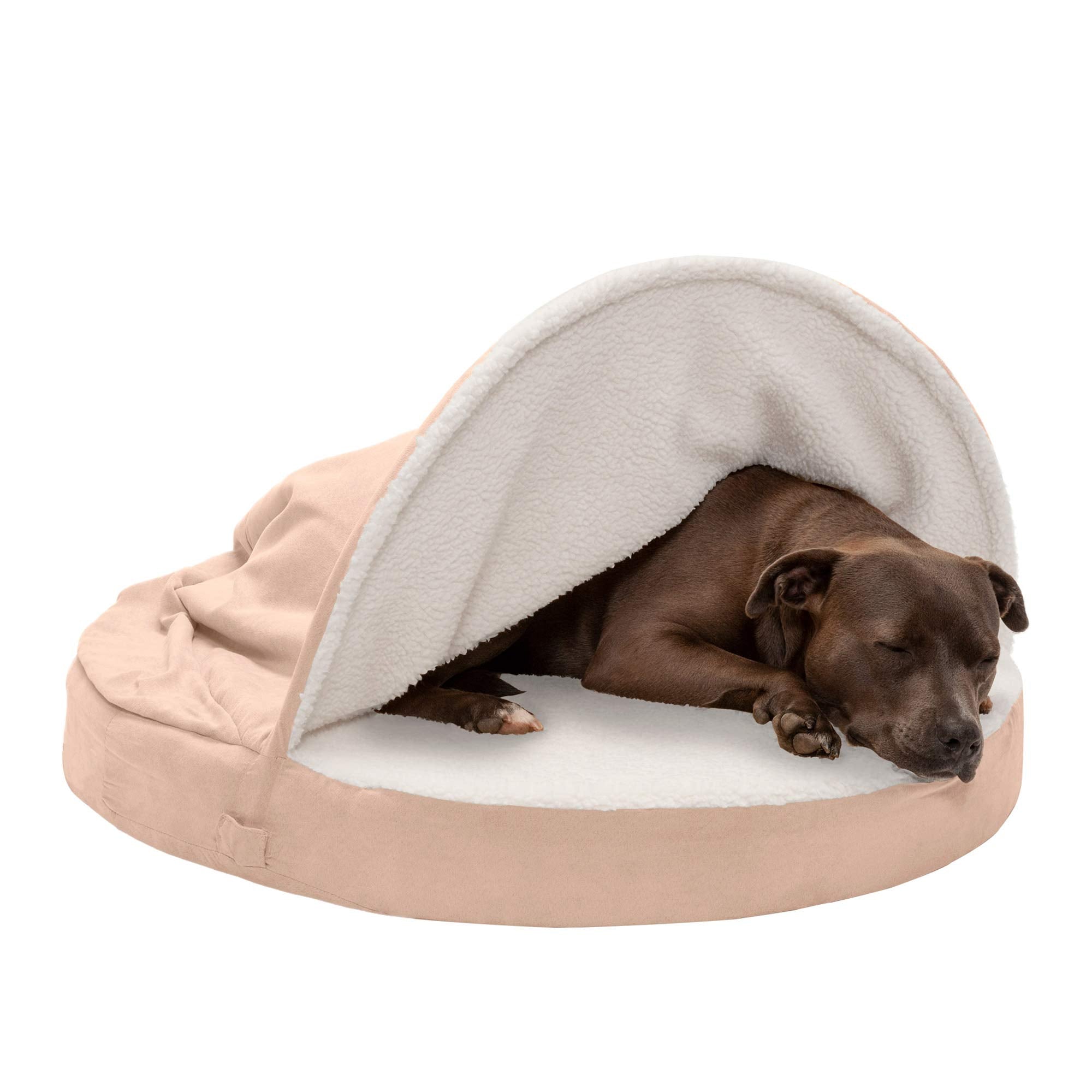 Furhaven Pet Products Faux Sheepskin Cooling Gel Top Snuggery Burrow Pet Bed For Dogs & Cats - Cream, 35 Base