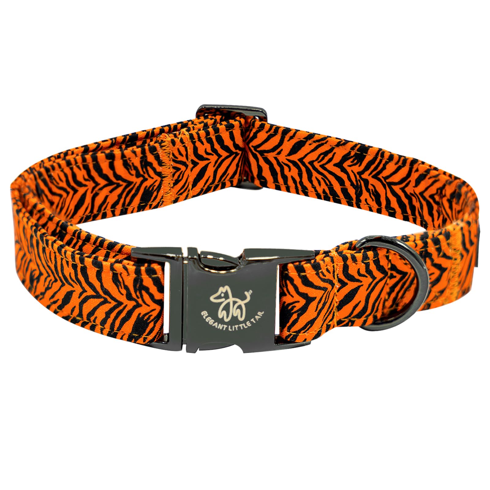 Elegant Tiger Print Cotton Dog Collar - Durable Metal Buckle Collar For Small Dogs