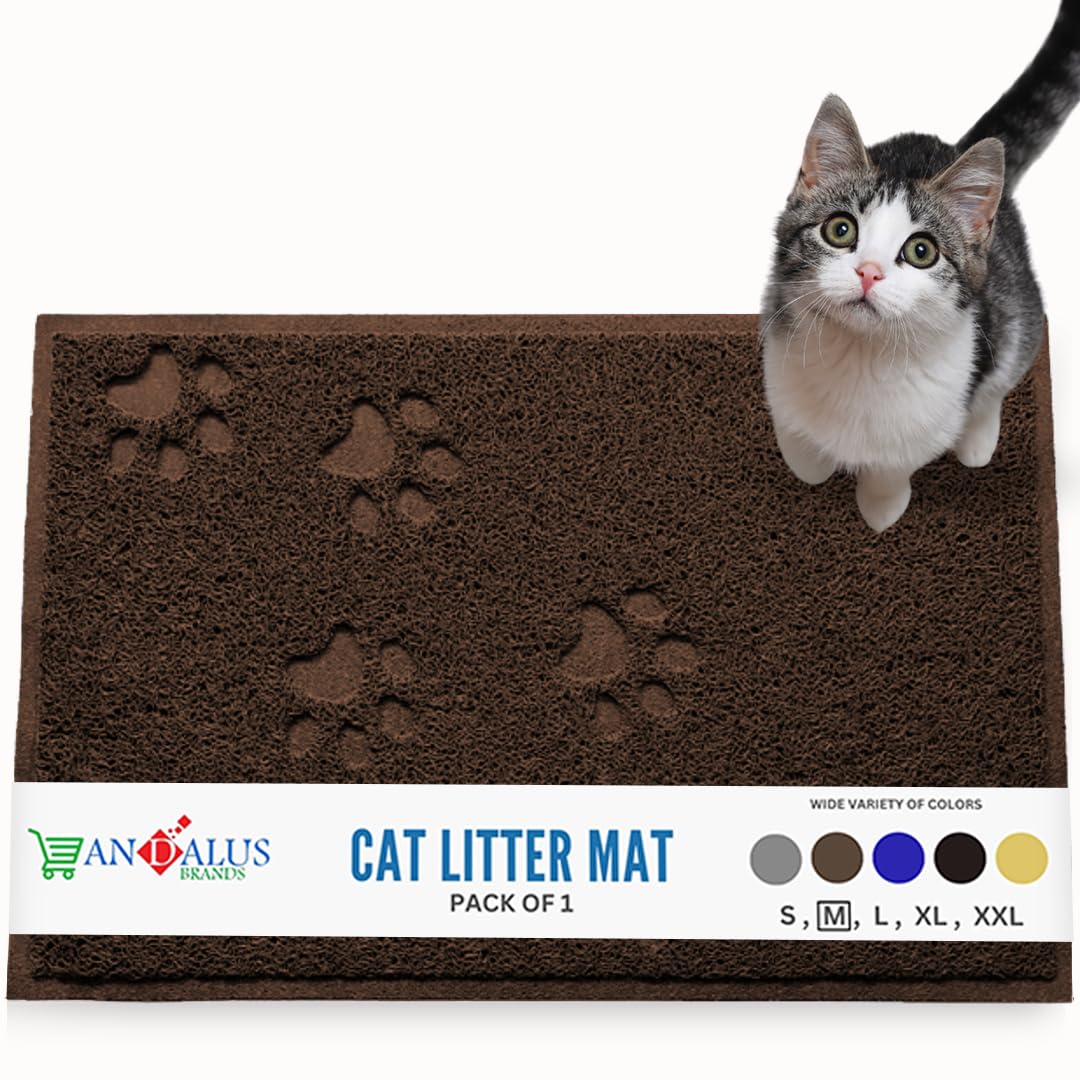 Andalus Medium Cat Litter Mat, Pack Of 1 - Waterproof, Non-Slip & Easy To Clean Cat Litter Box Mat For Extra Efficient Pet Litter-Trapping, Brown (23.5” X 15.75”)