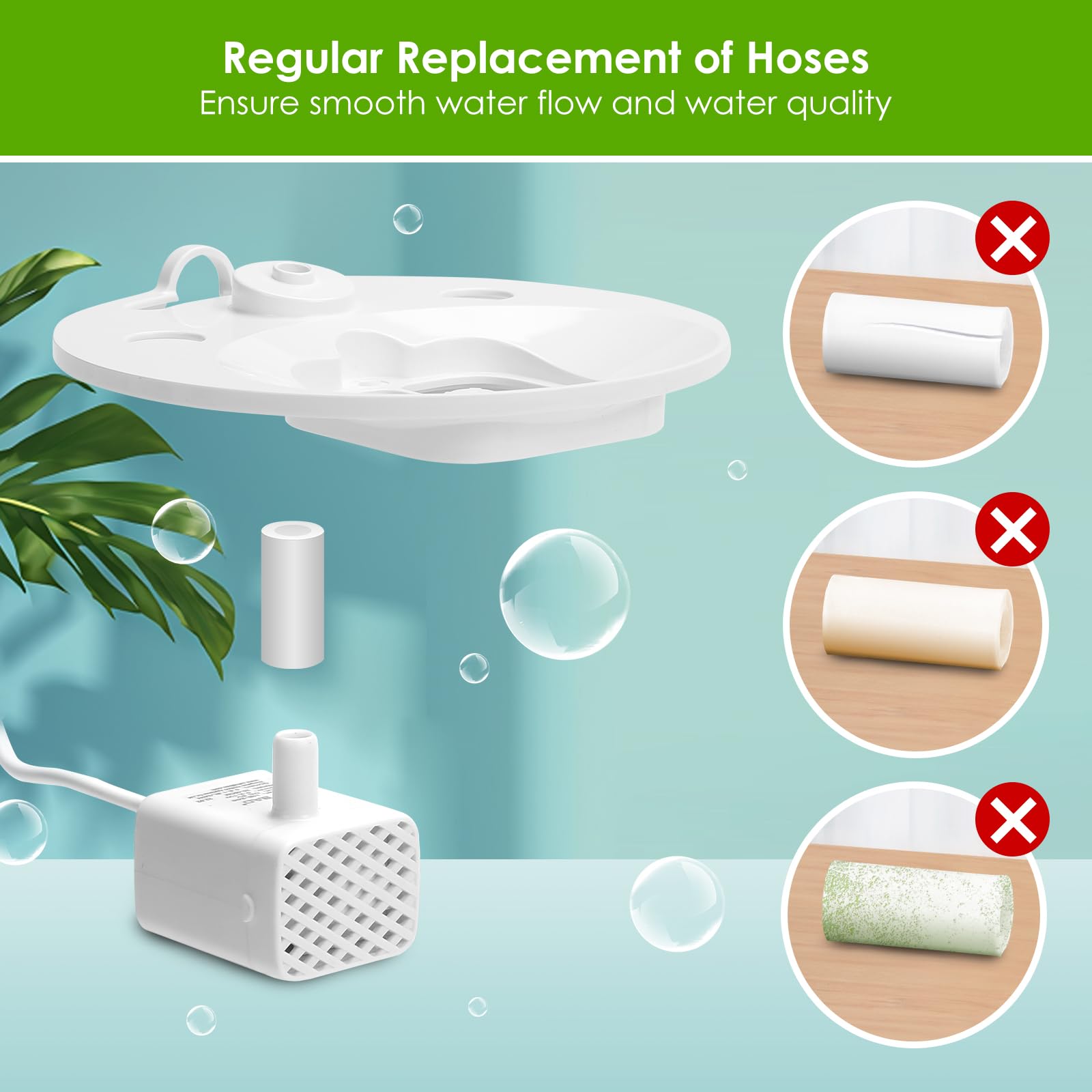 Cat Water Fountain Filter, 12-Pack Pet Fountain Filter Replacement Compatible With 2L/2.5L Cat Drinking Fountain, Replacement Triple Action Water Filter Activated Carbon Filter, 3 Hoses