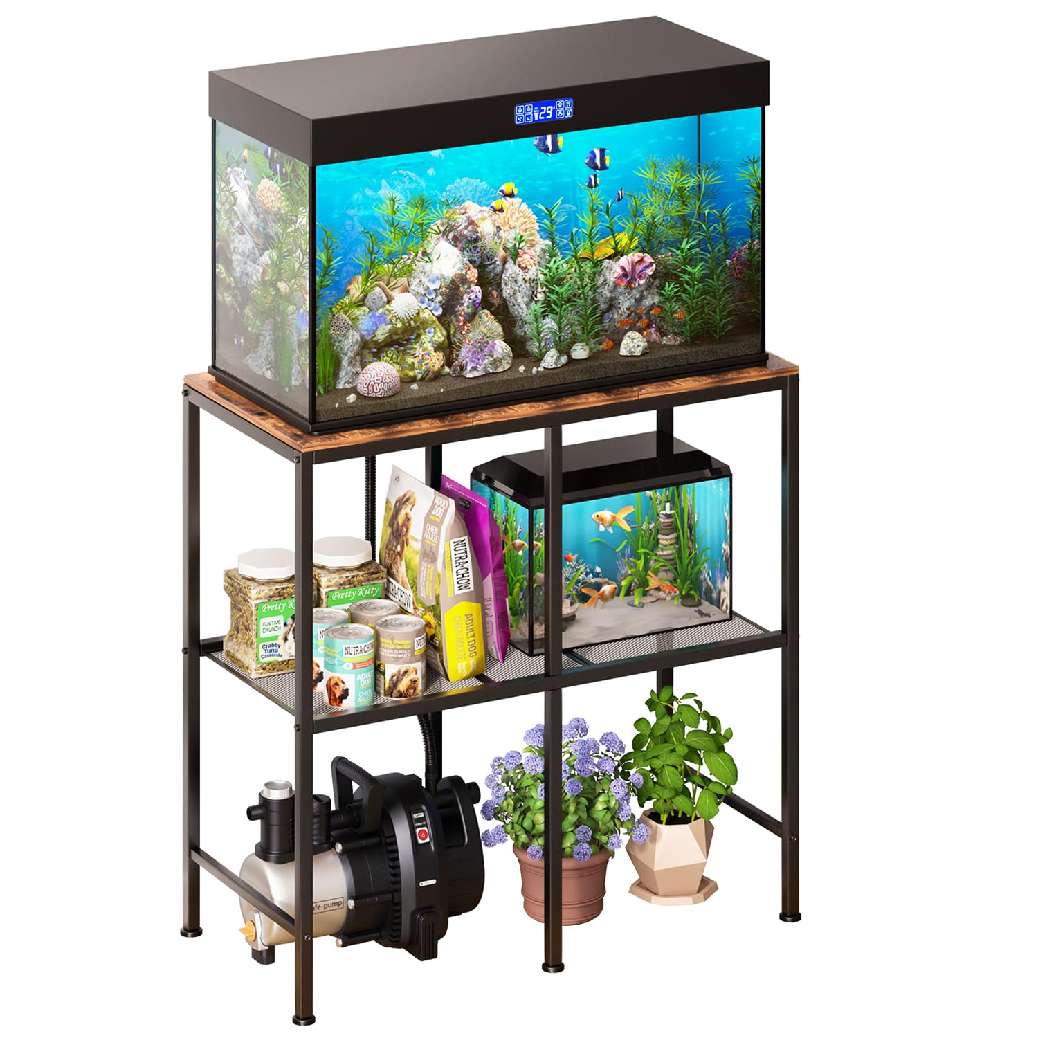 20-29 Gallon Fish Tank Stand, Aquarium Stand with 2-Tier Storage Shelves, 31.5   L x 15.7W, 6-Leg Metal Frame for Reptile Breede