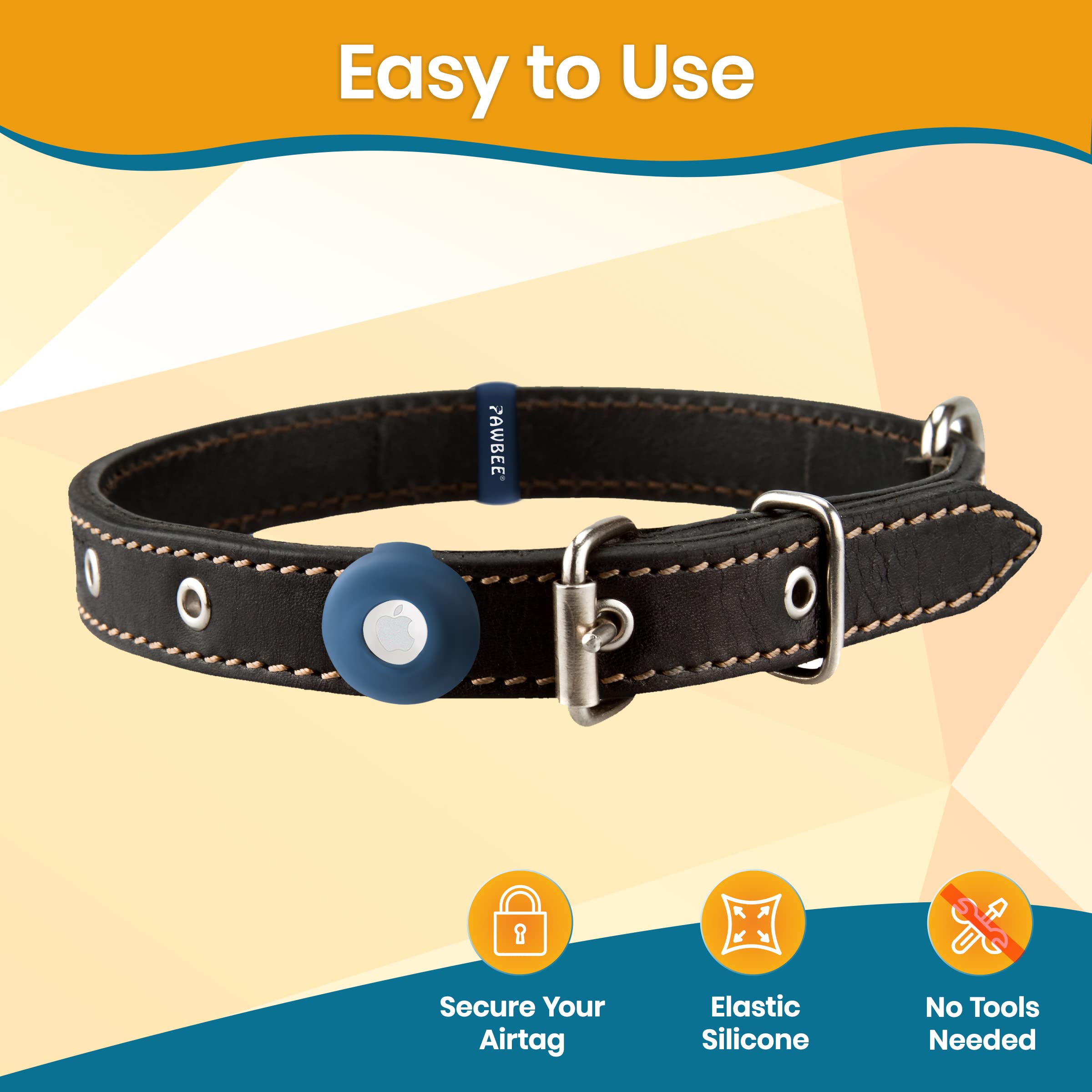 Pawbee Airtag Dog Collar Holder - 2 Pack Round Apple Air Tag Dog Collar Holder - Soft Silicone Dog Airtag Holder, Air Tag Pet Co