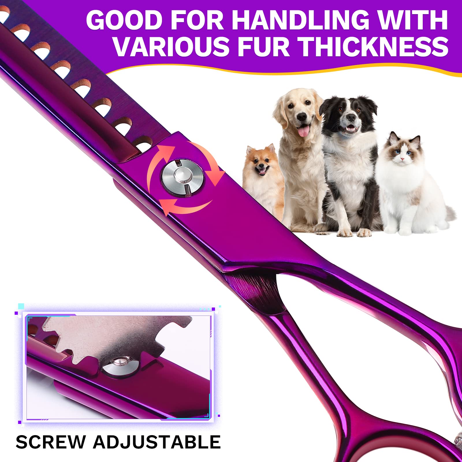JASON Dog Grooming Scissor - 7.5" Chunker Shear, Ergonomic Handle, Purple, Japanese Stainless Steel for Pets