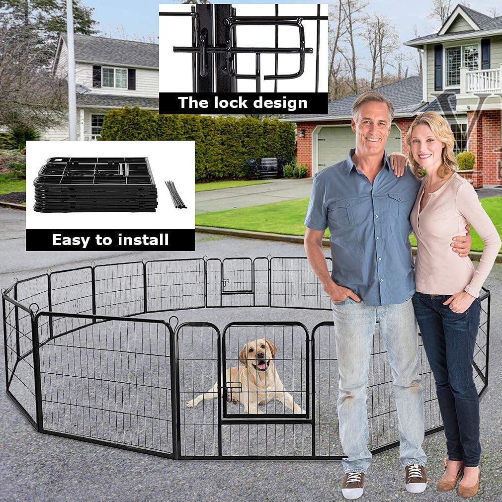 Bestpet Dog Playpen Pet Dog Fence 24''/ 32'' /40'' Height 8/16/24/32 Panels Metal Dog Pen Outdoor Exercise Pen With Doors For La