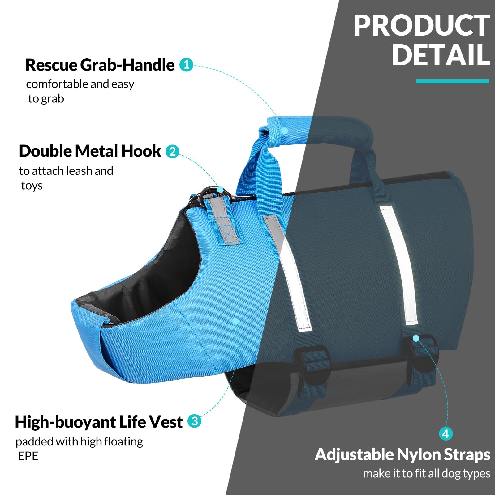 Queenmore Dog Life Jacket, Xl Dog Life Vest,High Floating Pet Life Vest For Swimming,Lightweight Adjustable Puppy Life Preserver