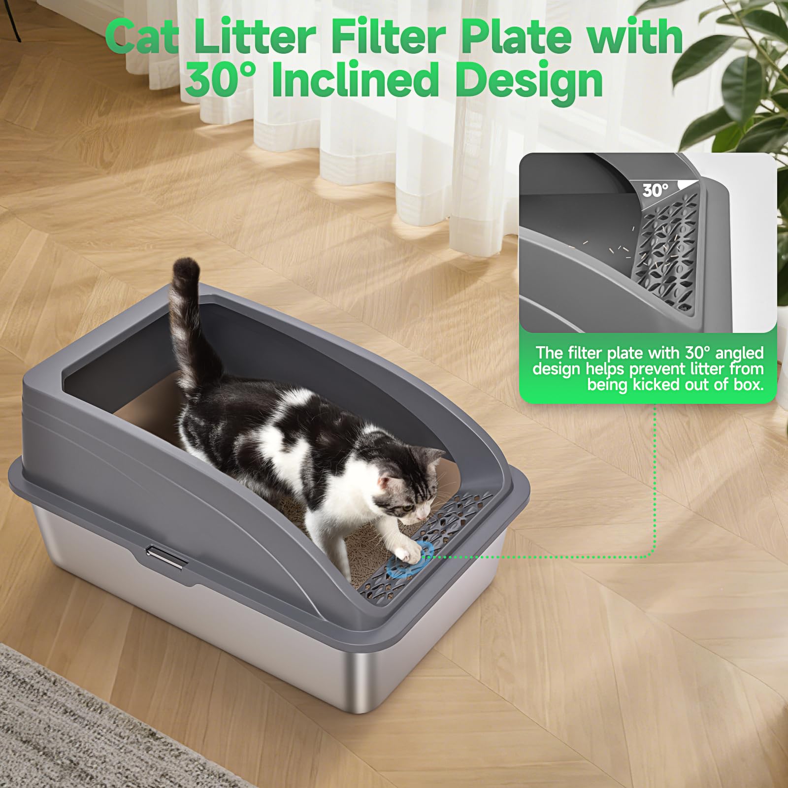 2 Pack Stainless Steel Cat Litter Box With Lid, Xl Extra Large For Big Cats, 24'' L X 16'' W X 12'' H, Metal Litter Box High Sid