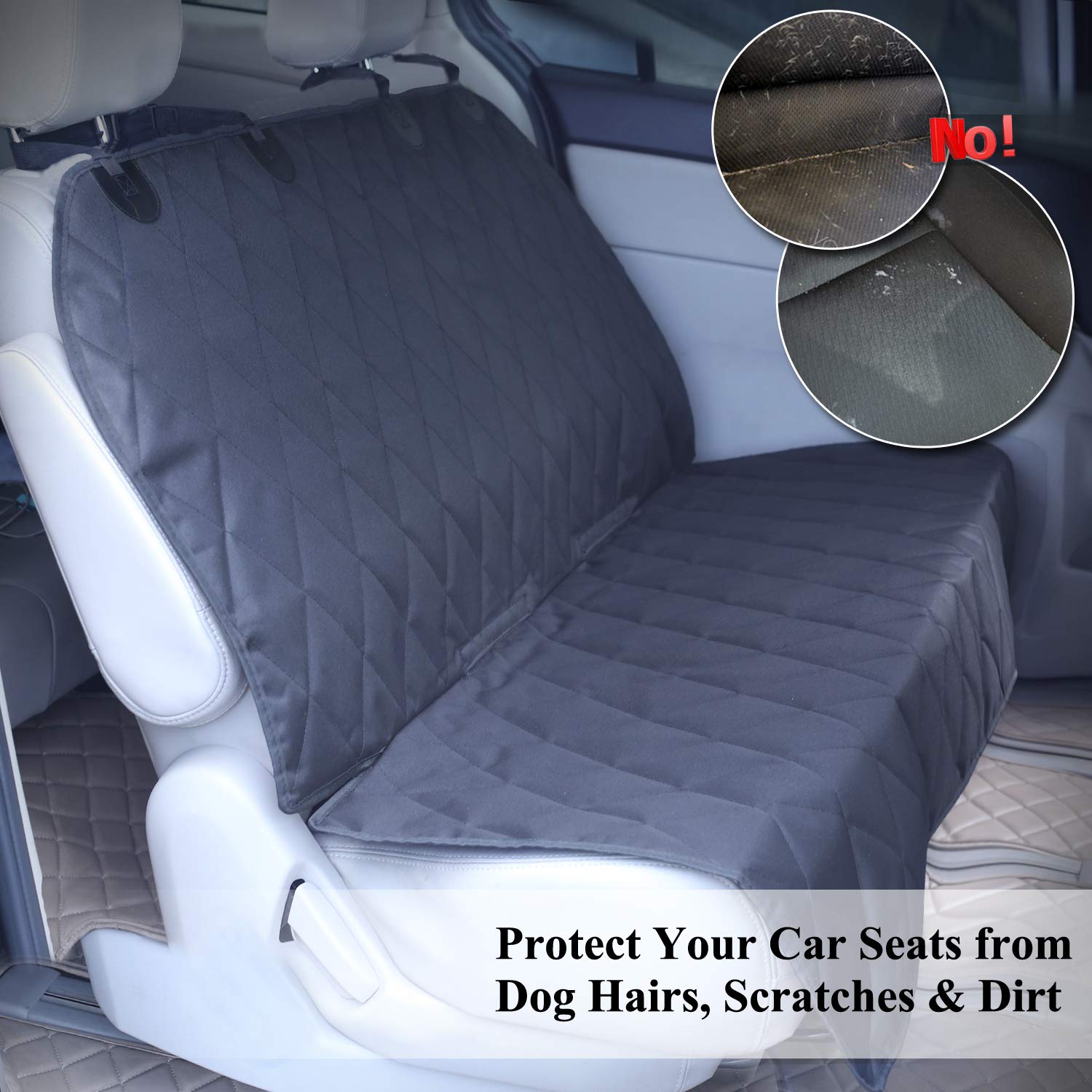 Vivaglory Back Seat Cover For Dogs, No-Skirt Design, Quilted & Durable 600 D Oxford 4 Layers Pet Bench Protectors With Anti-Slip Backing For Most Cars, Suvs & Mpvs, Black, 46' L * 57' W