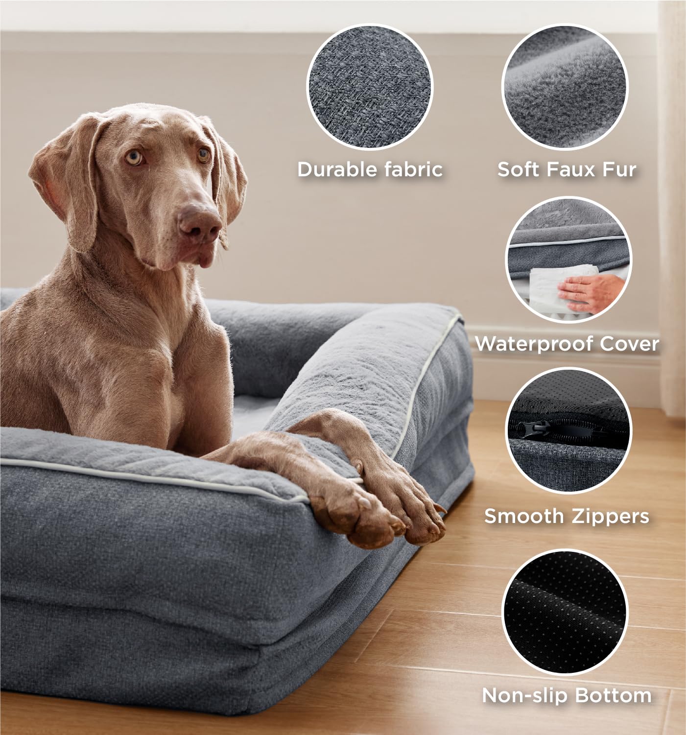 Made4Pets Orthopedic Dog Bed for Medium Dogs, Supportive Foam Medium Pet Bed Sofa with Washable Removable Cover, Waterproof Dog