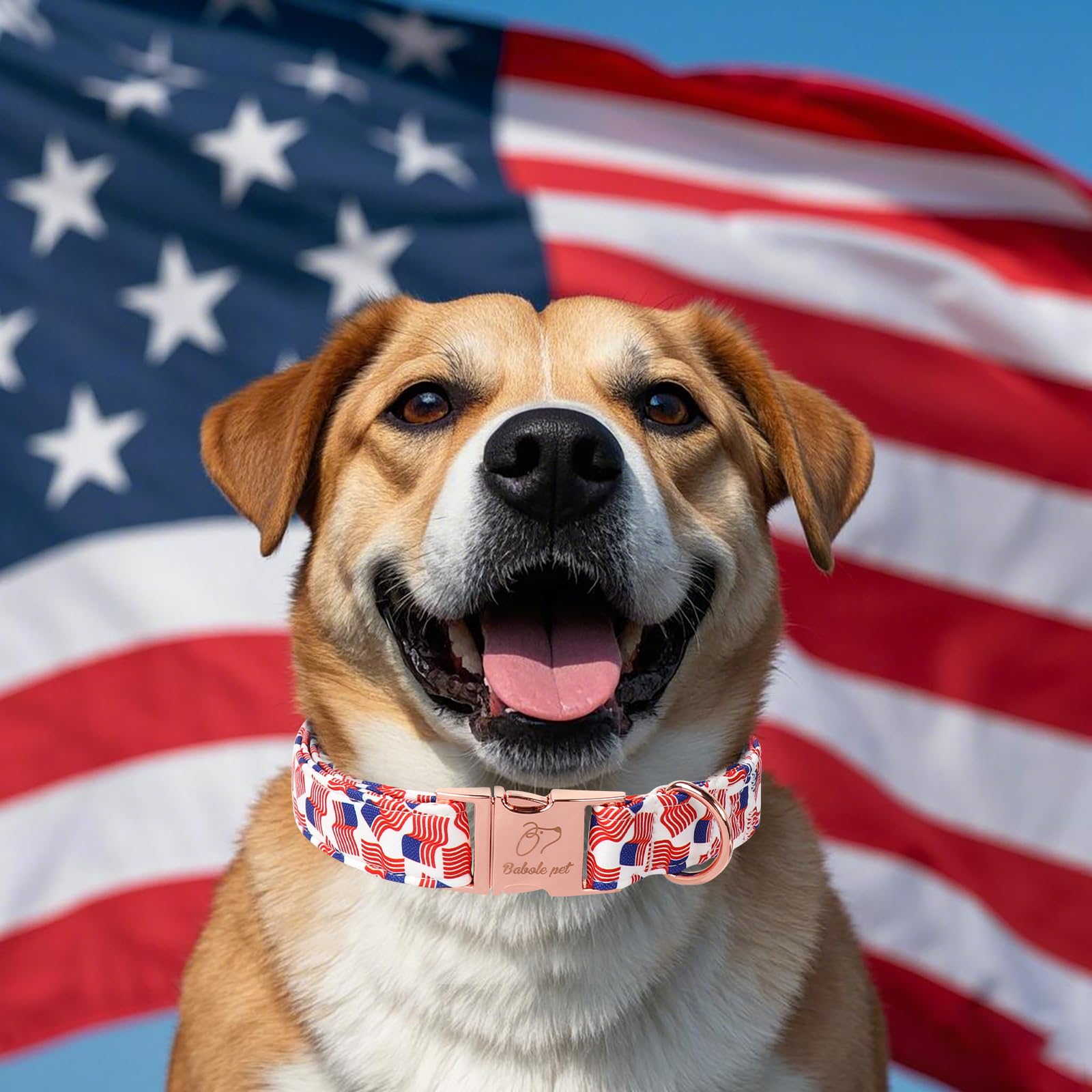 Babole Pet American Flag Dog Collar - 4Th Of July Dog Dog Collars For Medium Dogs, Adjustable Independence Day Metal Buckle Patr