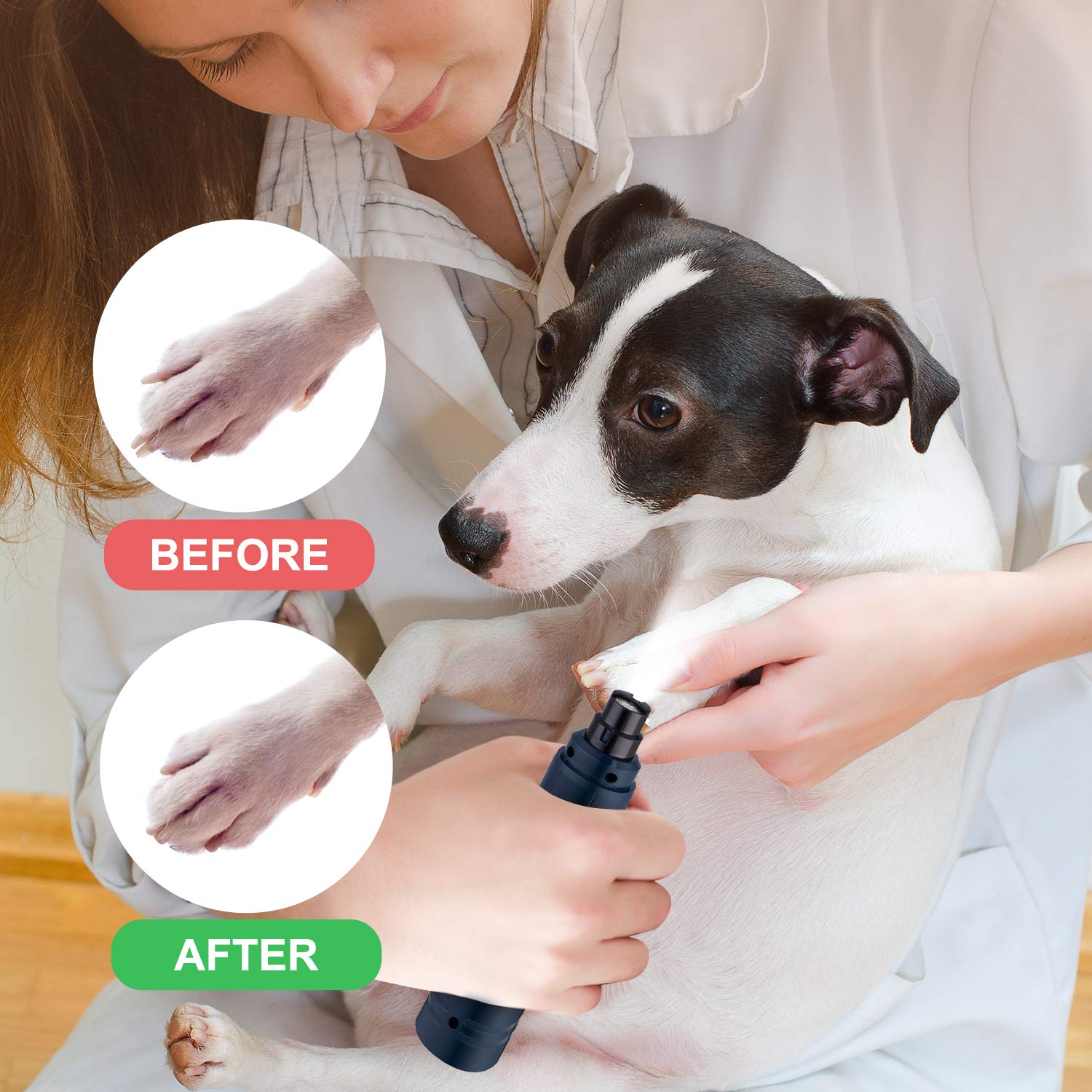Casfuy Dog Nail Grinder - 2-Speed Electric Trimmer with LED Light for Small, Medium & Large Dogs & Cats - Dark Blue