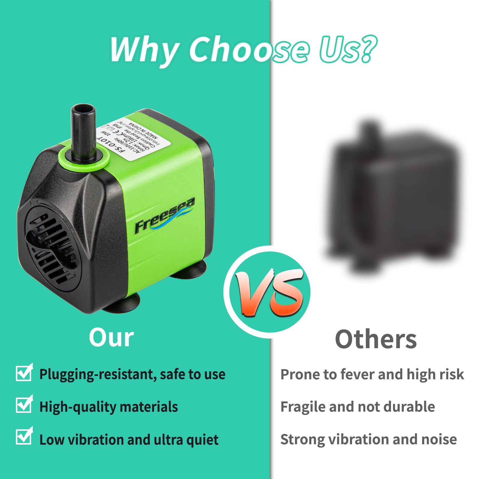 FREESEA Aquarium Submersible Fountain Pump: 160GPH 10W Adjustable Quiet Water Pumps with 3.3ft Tubing Hose for Small Fish Tank |