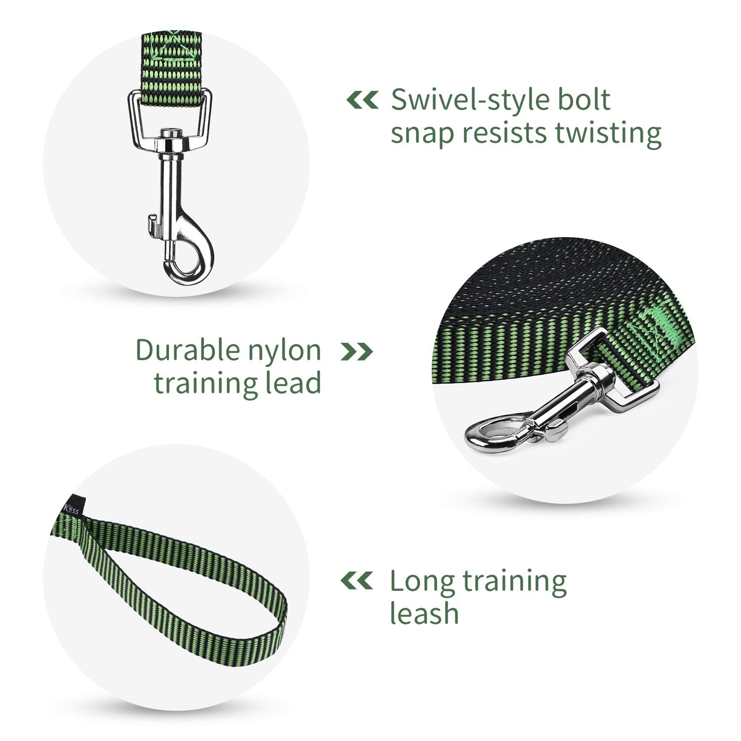Hi Kiss Dog/Puppy Obedience Recall Training Agility Lead - 15Ft 20Ft 30Ft 50Ft 100Ft Training Leash - Great For Training, Play, Camping, Or Backyard(100Ft,Black_Green)