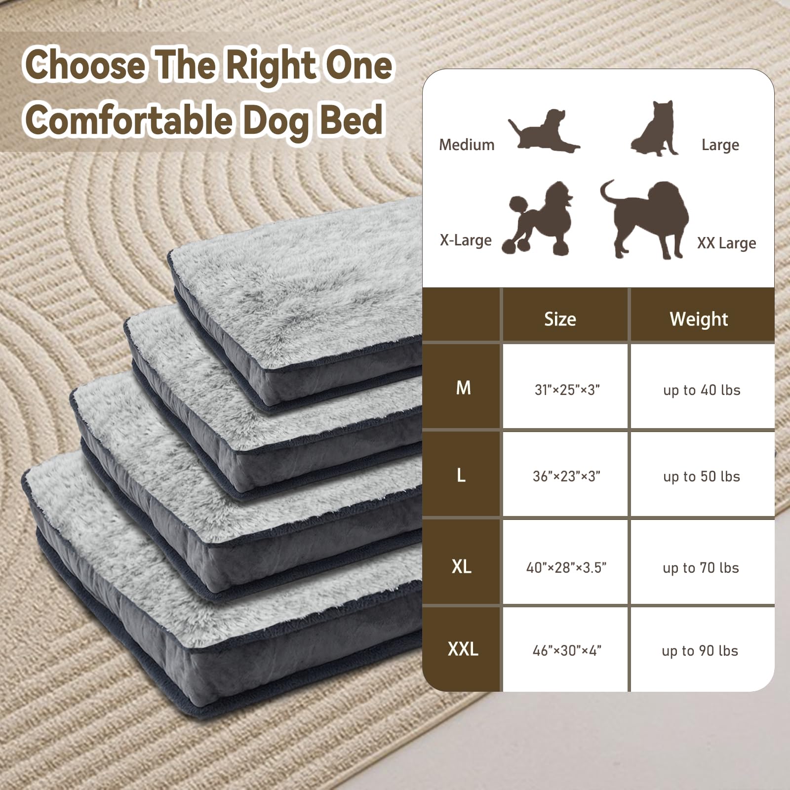 Debang Home Dog Bed For Medium Dogs Breeds, Deluxe Plush Dog Crate Beds, Comfy Kennel Pad, Pet Sleeping Mat, Waterproof, Removable And Machine Washable Cover & Non-Slip Bottom, 36'X23' Grey