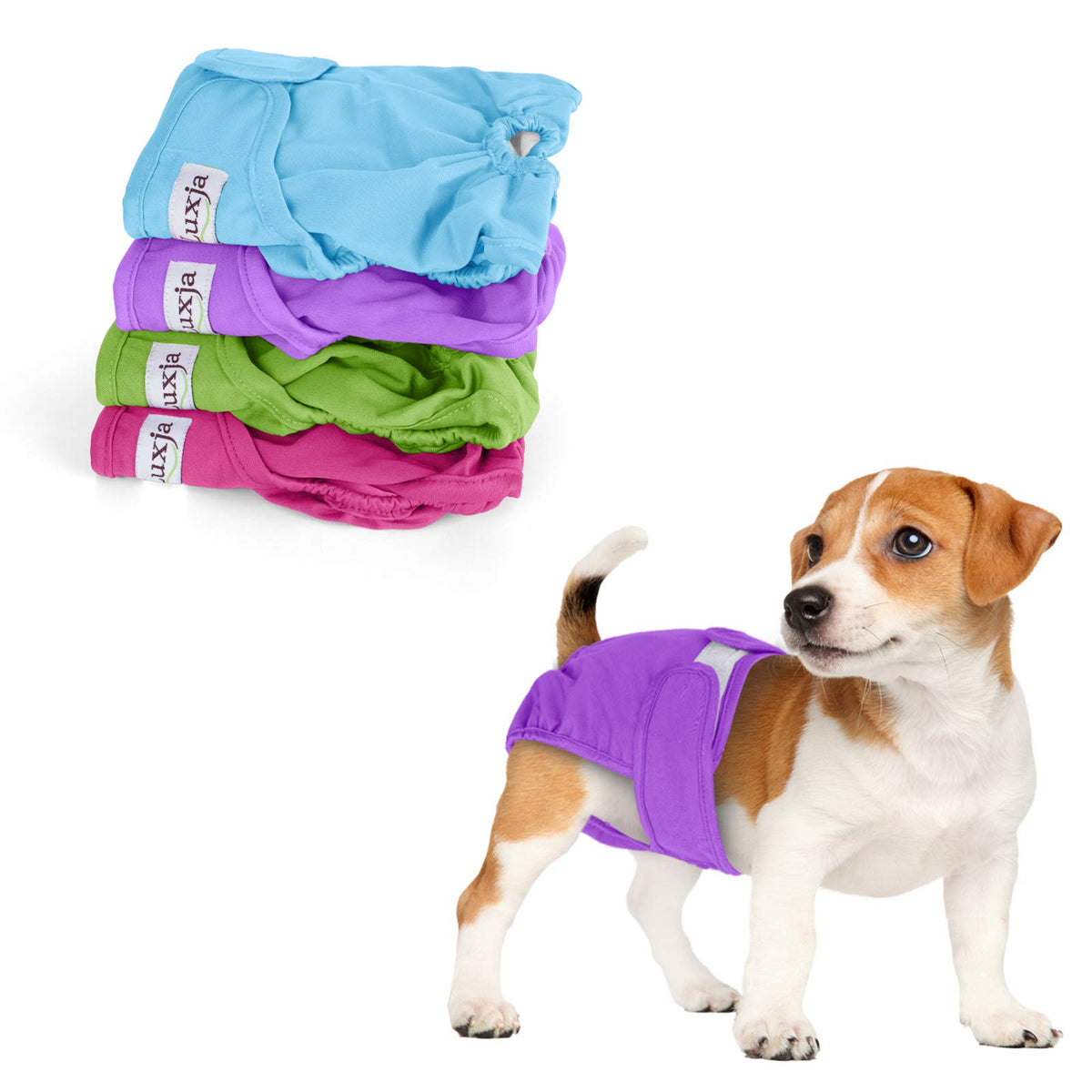 Luxja Reusable Female Dog Diapers (Pack Of 4), Washable Wraps For Female Dog (Small, Sky Blue+Purple+Green+Rose Red)