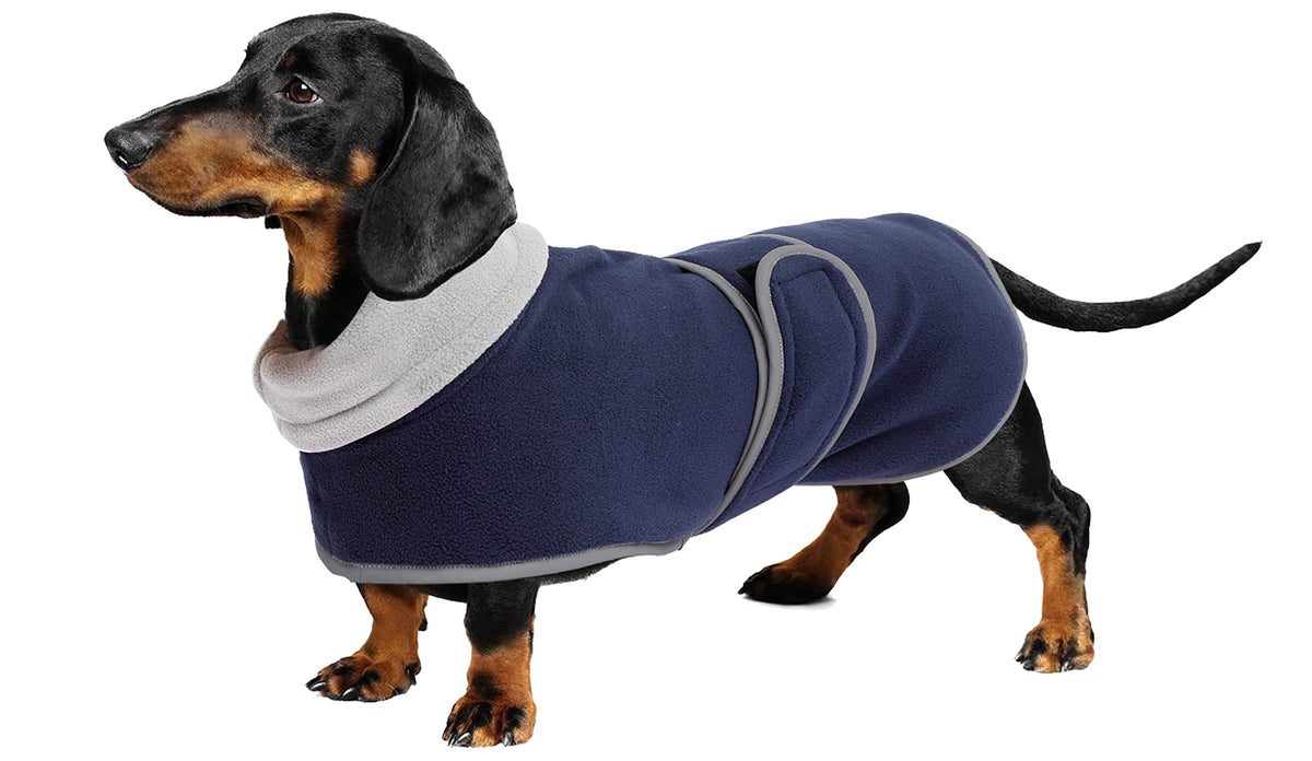 Dog Jacket, Dog Coat Perfect For Dachshunds, Dog Winter Coat With Padded Fleece Lining And High Collar, Dog Snowsuit With Adjustable Bands-Navy-L