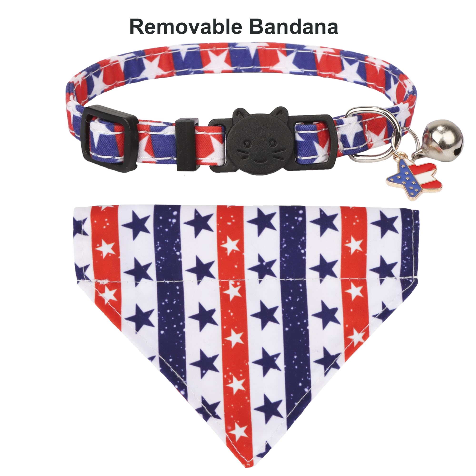 Adoggygo American Flag Cat Collars Breakaway With Removable Bandana, Adjustable 4Th Of July Bandana Collar For Cats Kittens