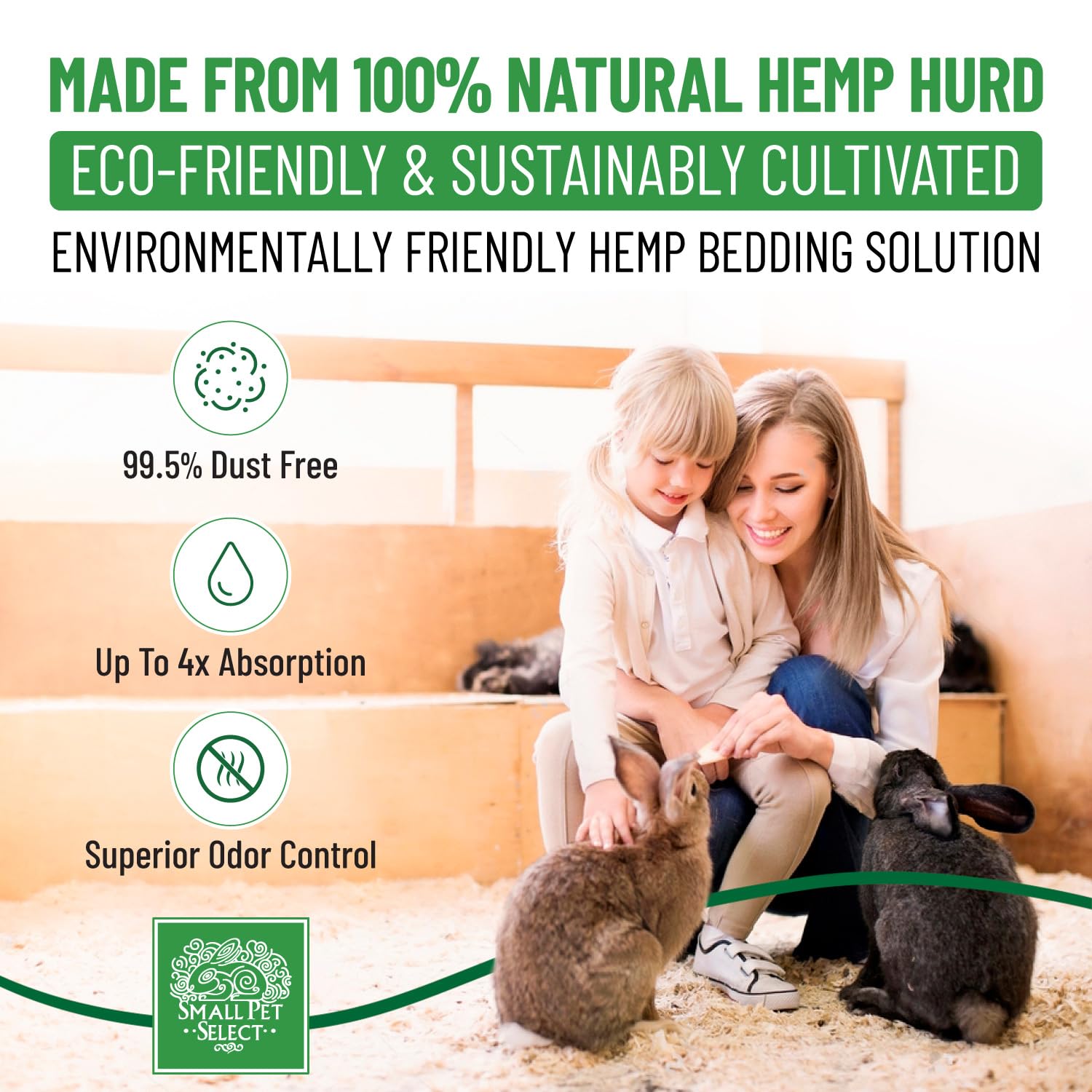 Small Pet Select Hemp HURD Ultra-Premium Small Pet Bedding, Biodegradable Animal Bedding, Eco Friendly Odor Control for Rabbits,