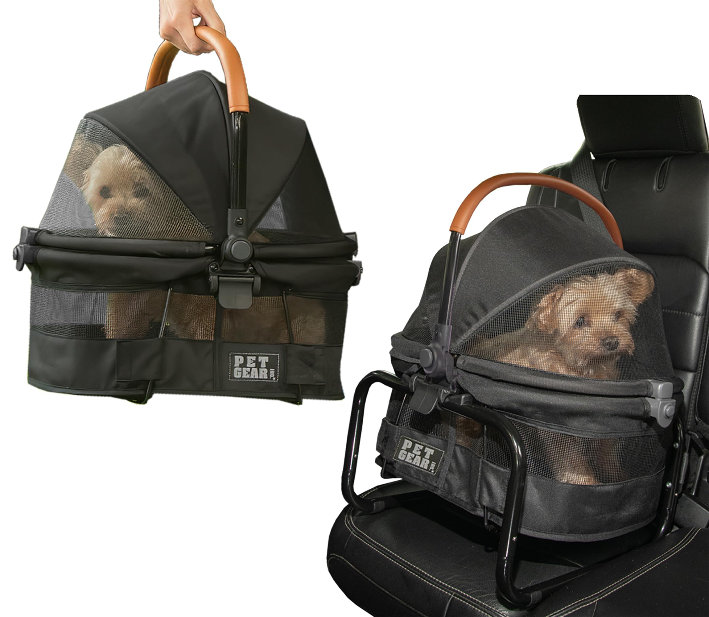 Pet Gear No-Zip View 360 Ultra Lite Pet Safety Carrier & Car Seat for Small Dogs & Cats Push Button Entry, 15, Dark Charcoal