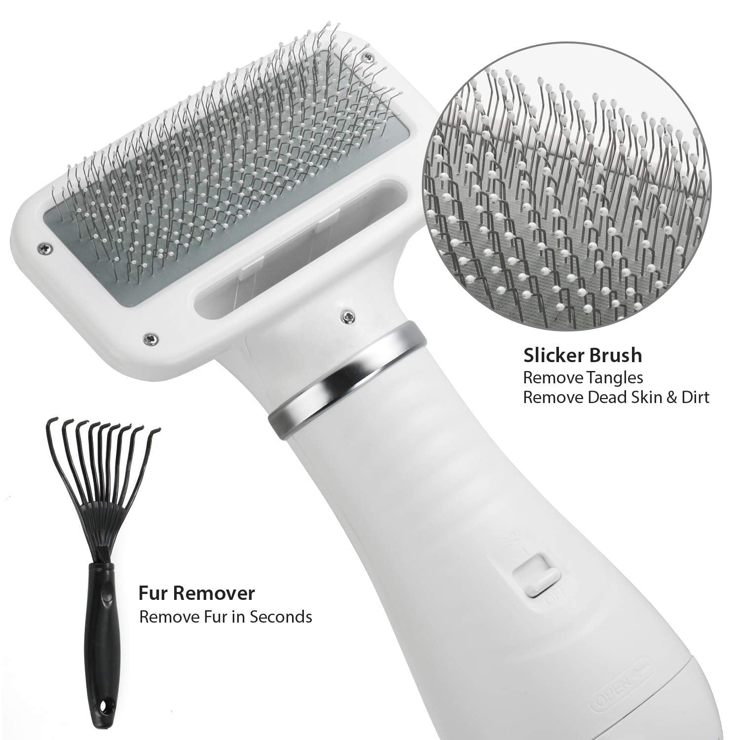 Ipettie Pet Hair Dryer With Slicker Brush, Quiet, 2 Heat Settings Professional Home Grooming Furry Portable Drying Blower For Sh